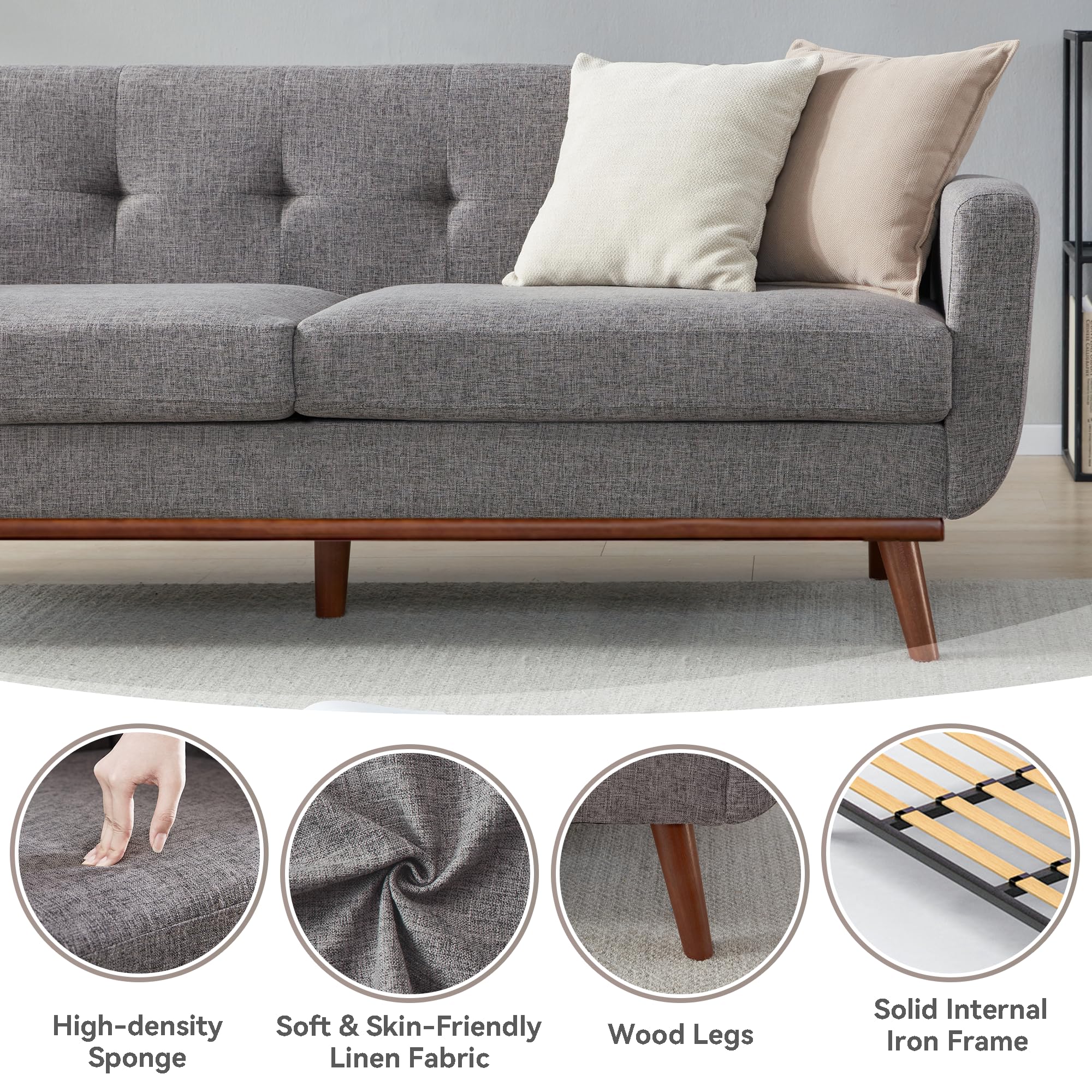 77.2" W Loveseat Sofa, Solid & Easy to Install Small Couch for Bedroom, Office, Apartment, Gray