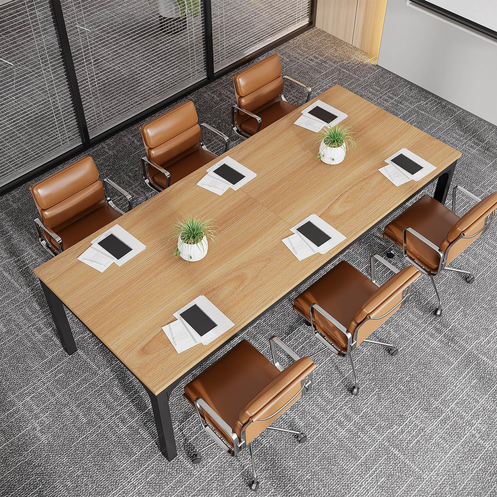 6.5 FT Conference Room Table, 78.74" W x 27.56" D Large Office Conference Table, Modern Seminar Meeting Table Desk for Boardroom, Meeting Room (1, Natural)