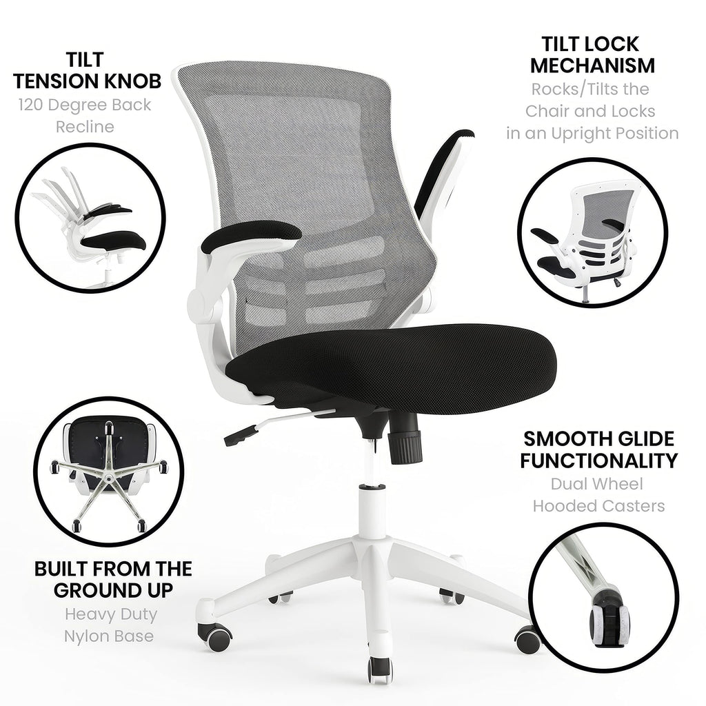 Office Chair, Ergonomic, Mid-Back, White Frame, Black Mesh with Swivel