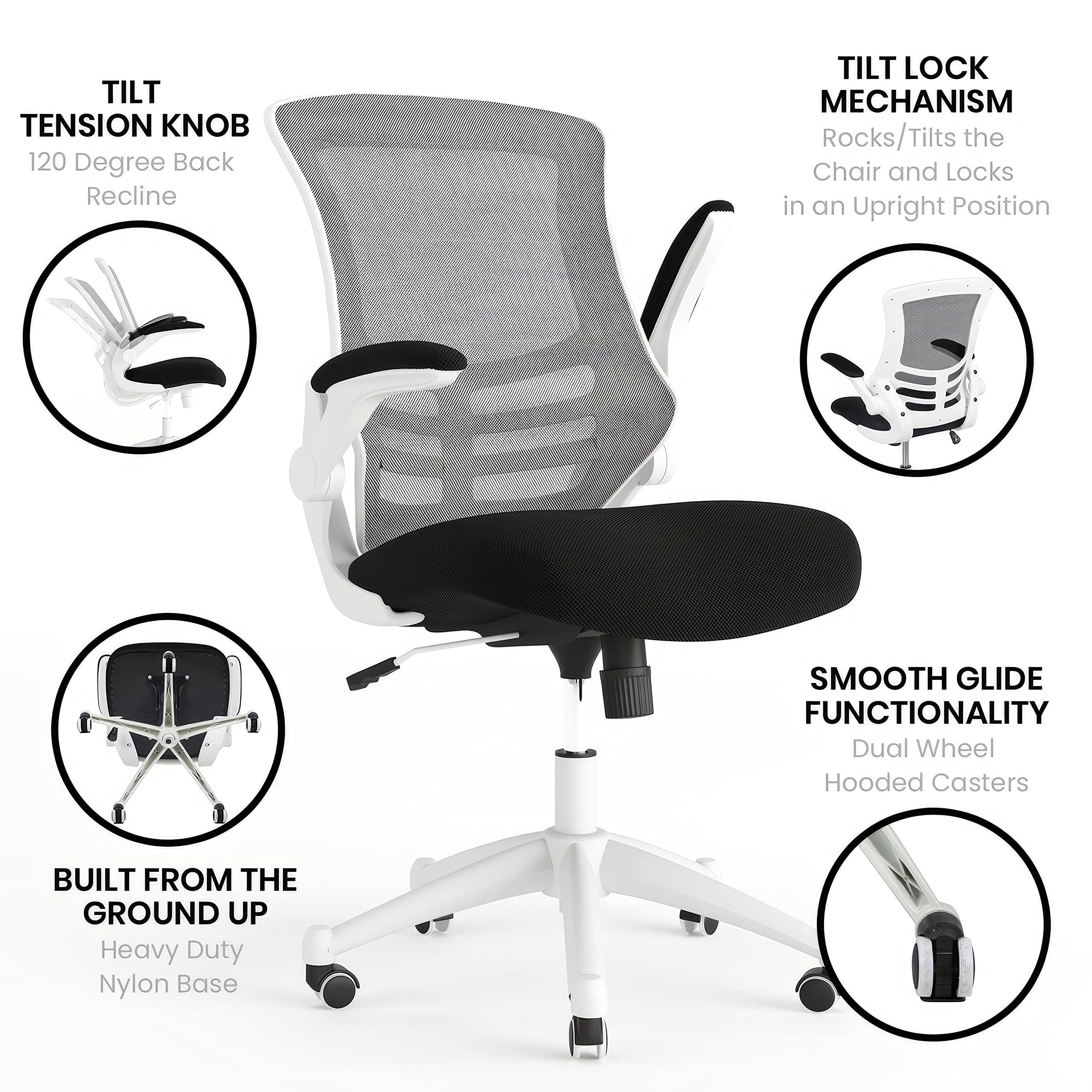 Office Chair, Ergonomic, Mid-Back, White Frame, Black Mesh with Swivel