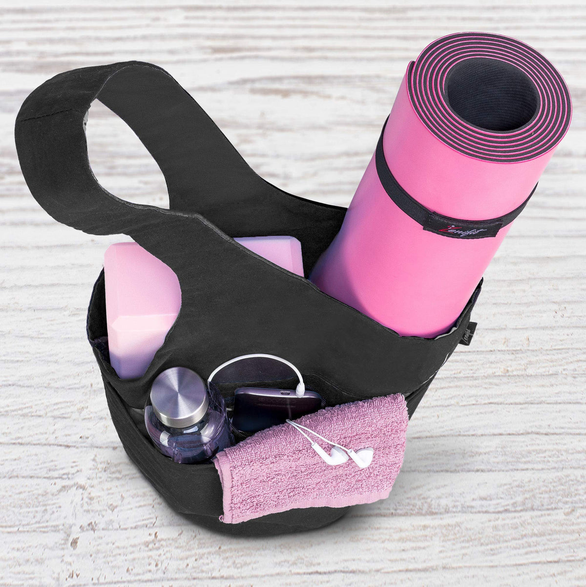 Yoga Mat Bag & Carrier with Pockets for Women, Full Black