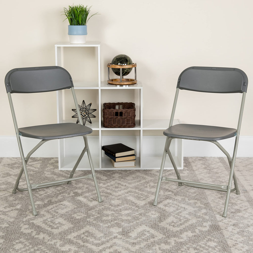 2 Pack , Hercules Series Plastic Folding Chair - Grey - 650LB Weight Capacity Comfortable Event Chair-Lightweight Folding Chair