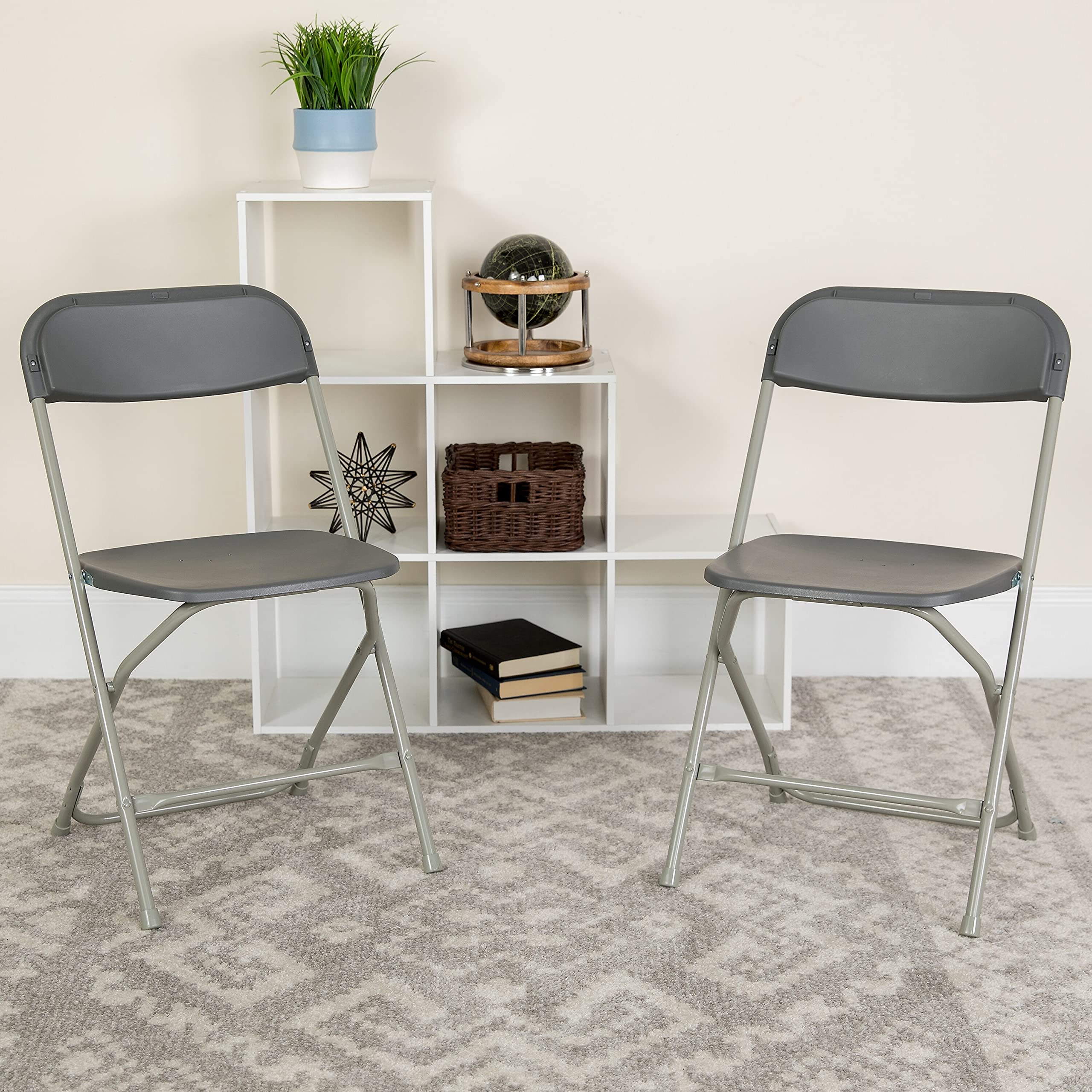 2 Pack , Hercules Series Plastic Folding Chair - Grey - 650LB Weight Capacity Comfortable Event Chair-Lightweight Folding Chair