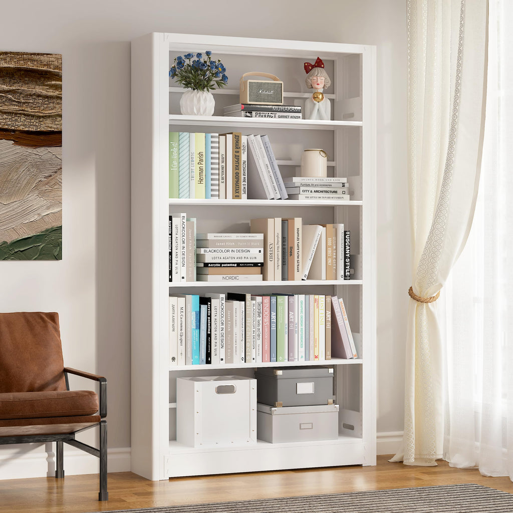 Metal White Bookshelf, 69" Tall Bookshelf with Adjustable Shelves, 5 Shelf Bookcase, Large Bookshelves and Bookcases, Book Shelf Organizer for Home Office, Library, Bedroom, Living Room