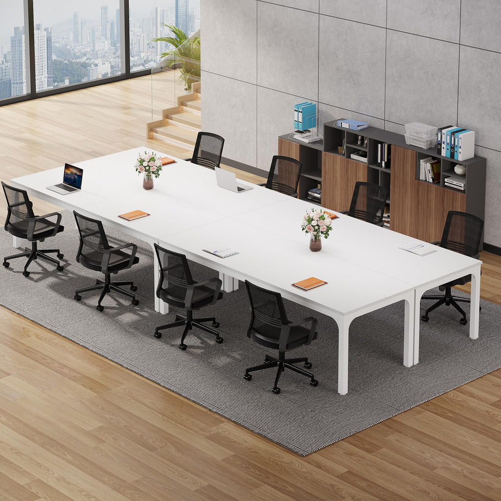 6.5 FT Conference Room Table, 78.74" W x 27.56" D Large Office Conference Table, Modern Seminar Meeting Table Desk for Boardroom, Meeting Room (4, White)