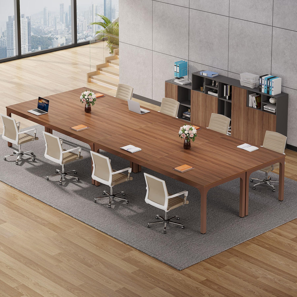 6.5 FT Conference Room Table, 78.74" W x 27.56" D Large Office Conference Table, Modern Seminar Meeting Table Desk for Boardroom, Meeting Room (4, Walnut)
