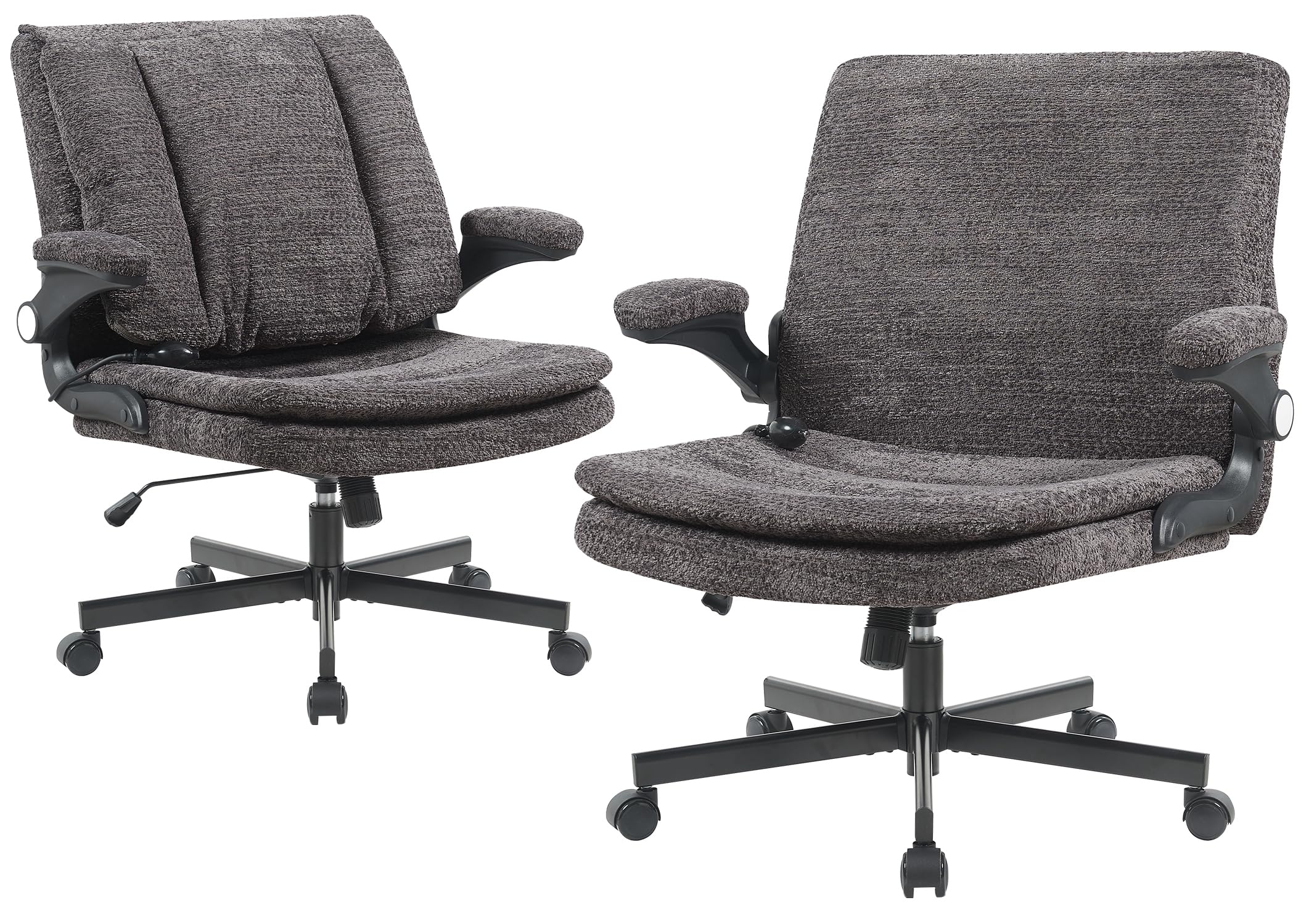 Criss Cross Office Chair with 2 in 1 Inflatable Flip-up Back, Ergonomic Wide Seat Desk Chair with Adjustable Arms and Wheels, Cross Legged Office Chair for Home & Office, Gray
