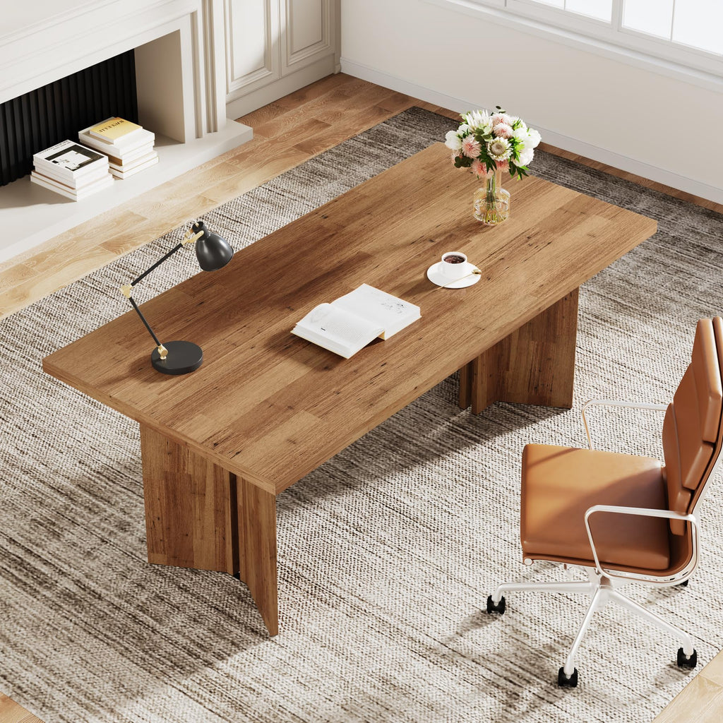 10.5FT Conference Table, Large Rectangle Meeting Seminar Table for 10-12 Person, Long Wooden Business Tables (Set of 2, Walnut)