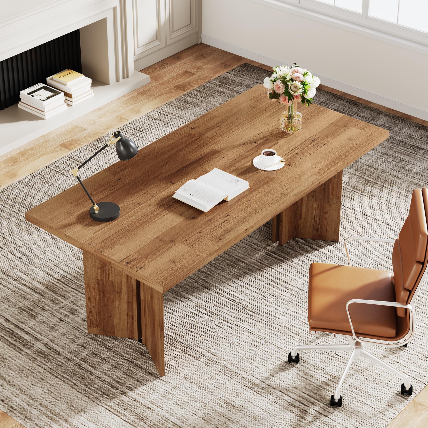 15.7FT Conference Table, Large Rectangle Meeting Seminar Table for 14-16 Person, Long Wooden Business Tables (Set of 6, Walnut)