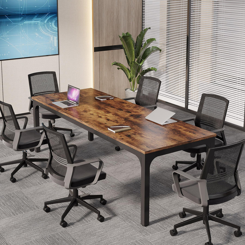 6.5 FT Conference Room Table, 78.74" W x 27.56" D Large Office Conference Table, Modern Seminar Meeting Table Desk for Boardroom, Meeting Room (1, Rustic Brown)