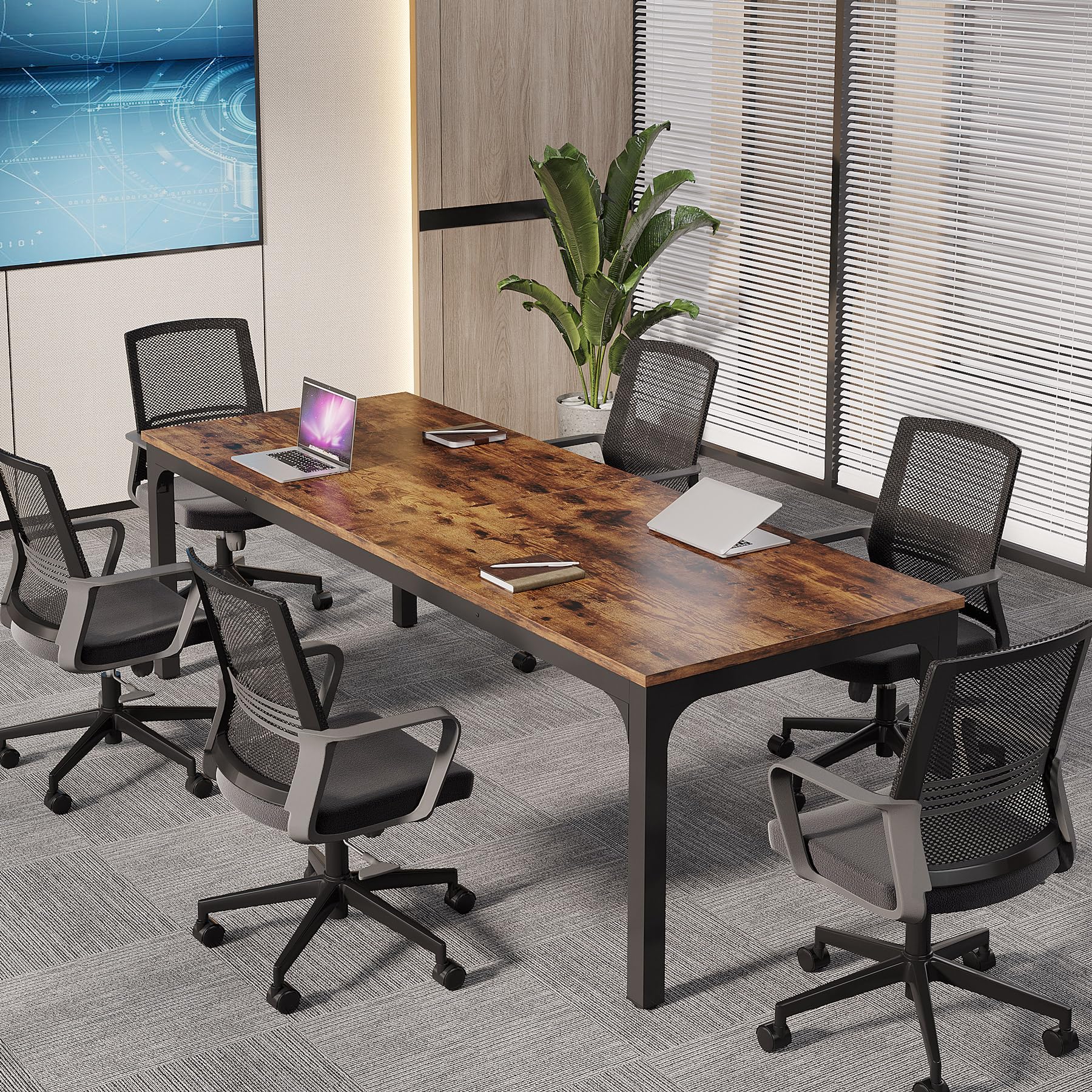 6.5 FT Conference Room Table, 78.74" W x 27.56" D Large Office Conference Table, Modern Seminar Meeting Table Desk for Boardroom, Meeting Room (1, Rustic Brown)