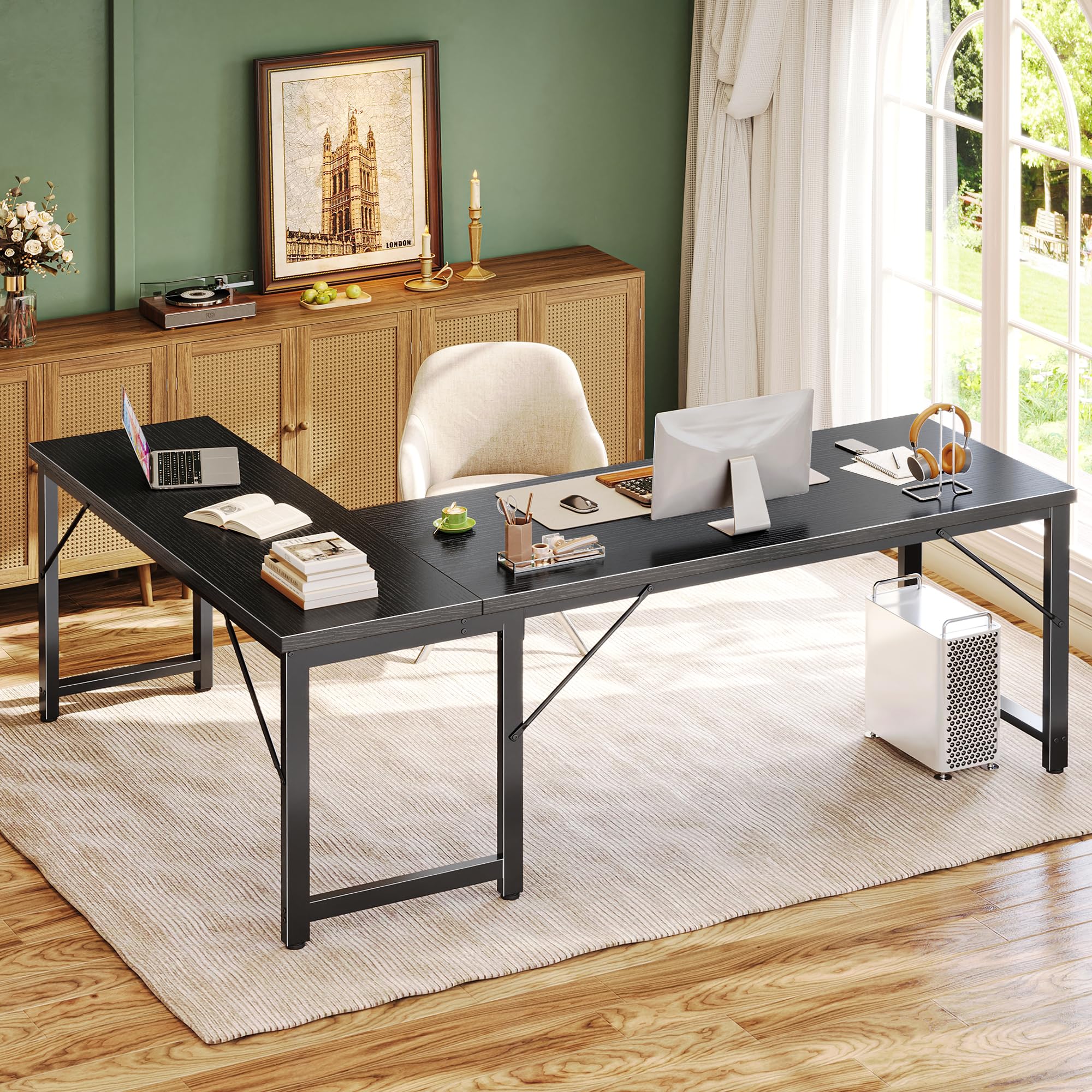63 Inch L Shaped Desk with 0.95 Inch Thicker Desktop, Reversible Computer, Larger Corner Office Gaming Desk, Robust Metal Frame, for Home Office, Study, Black
