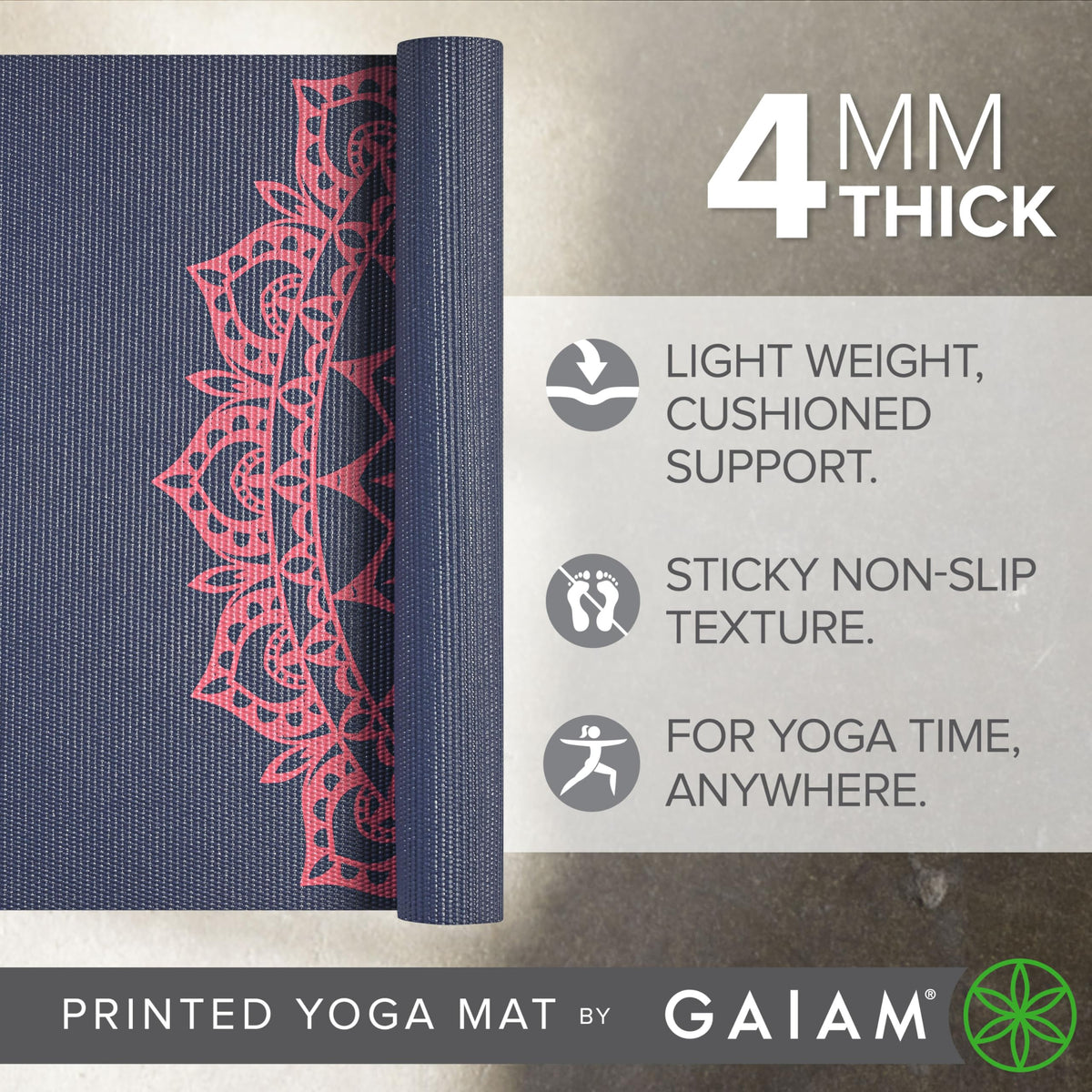 Yoga Mat Classic Print, 4mm Non-Slip Mat (Pink Marrakesh)