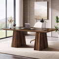 63-Inch Executive Desk, Large Office Computer Desk with Double Pedestal, Modern Simple Workstations Writing Table Conference Table Business Furniture for Home Office, Rustic Brown