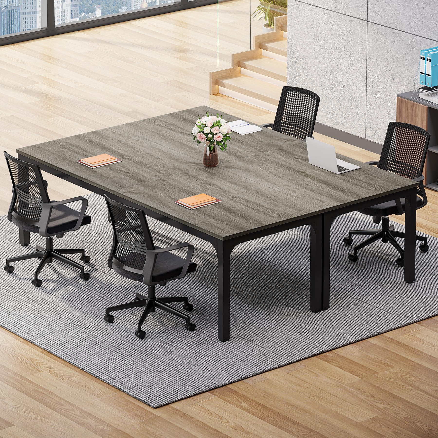 6.5 FT Conference Room Table, 78.74" W x 27.56" D Large Office Conference Table, Modern Seminar Meeting Table Desk for Boardroom, Meeting Room (2, Gray and Black)