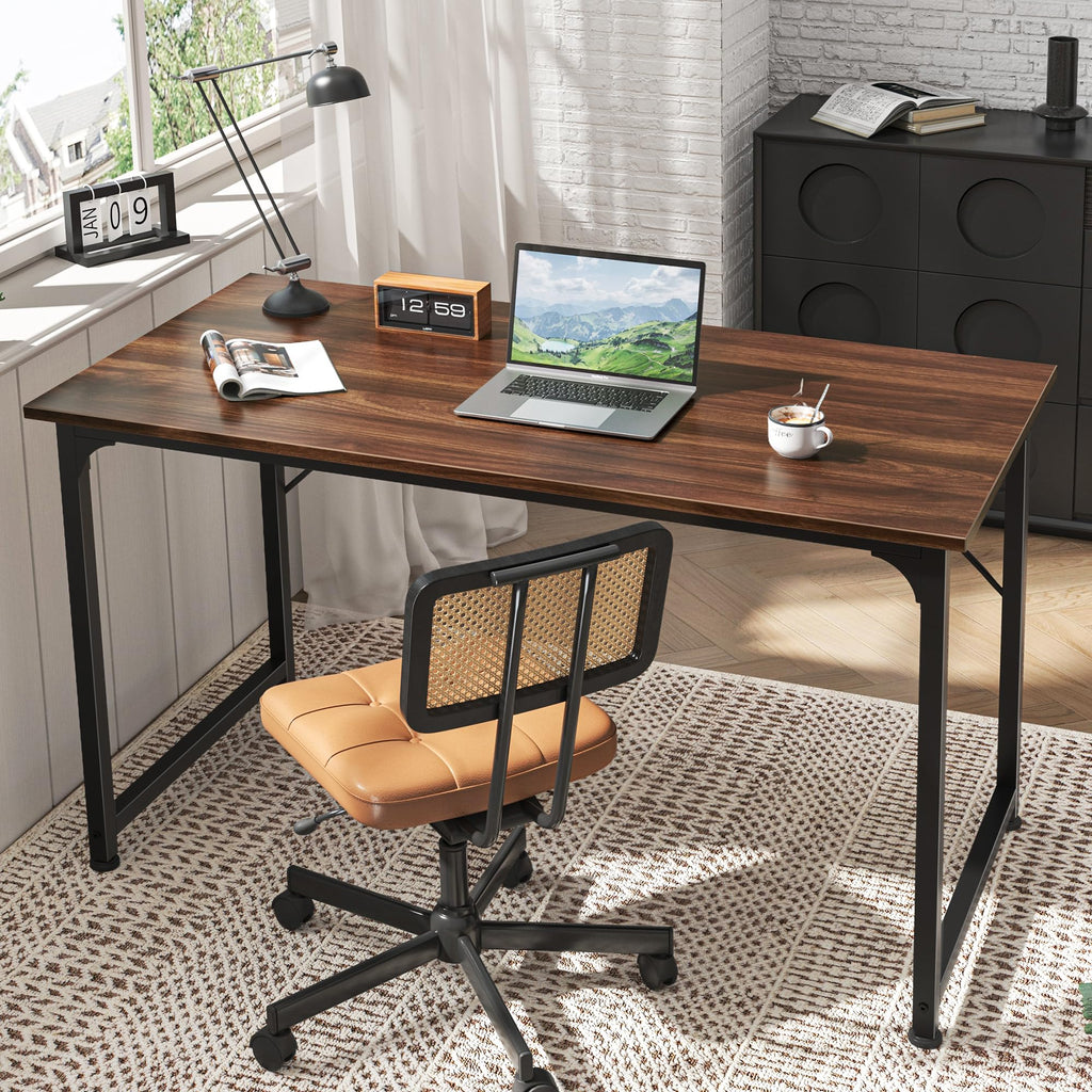 Computer Desk, 48 Inch Office Desk, Gaming Desk with Storage, Writing Desk Work Desk for Home Office, Study, Modern Simple Desk, Large Legroom, Metal Frame, Walnut