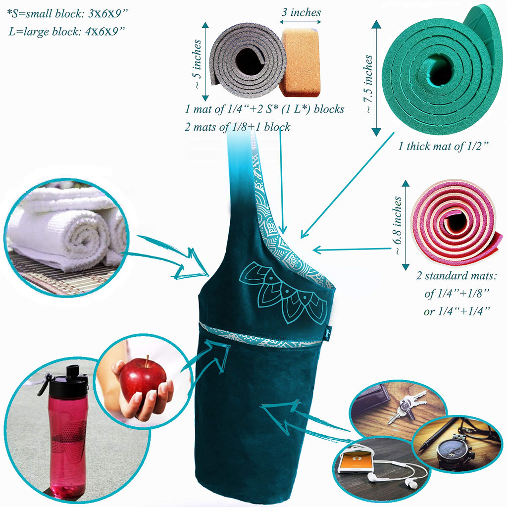 Yoga Mat Bag & Carrier with Pockets for Women, Two-Tone Teal