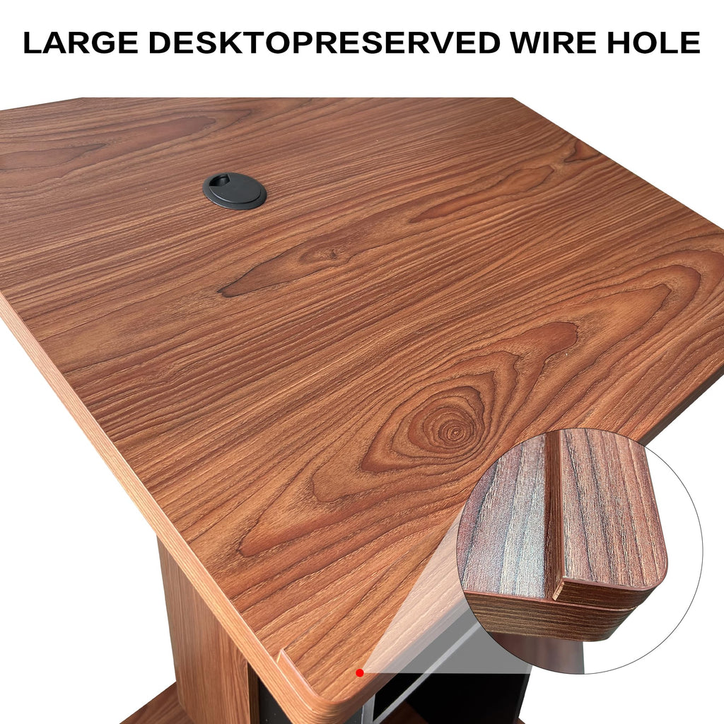 Customizable Wood Podium,Wooden Lectern Stand,15MM Particle Board,Elegant Design with Storage, Lockable Wheels, Mic Stand Space, Wooden Pulpit for Restaurants,Churches, Seminars and Schools