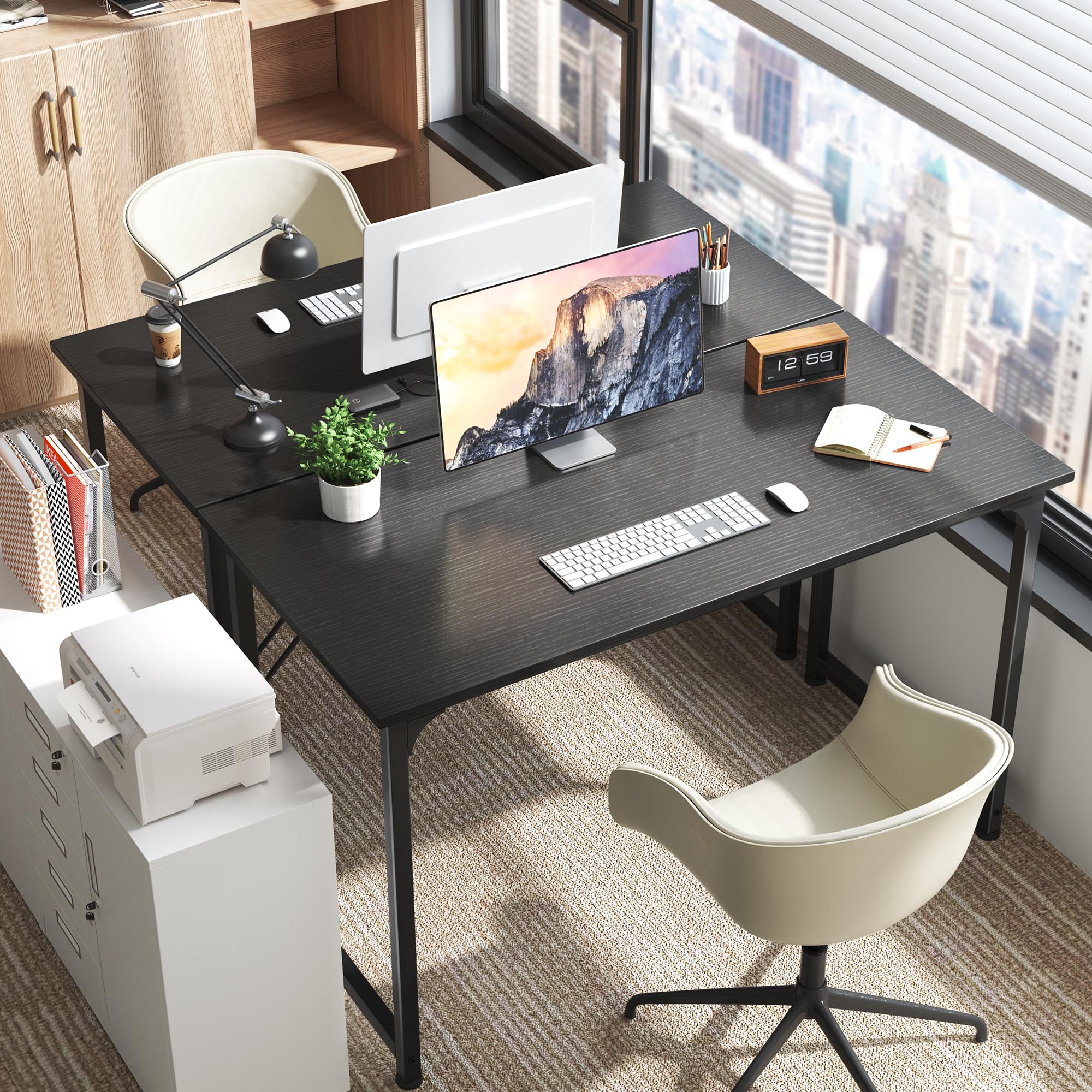 48 Inch Office & Gaming Desk with Storage, Modern Simple Design, Large Legroom, Black Metal Frame