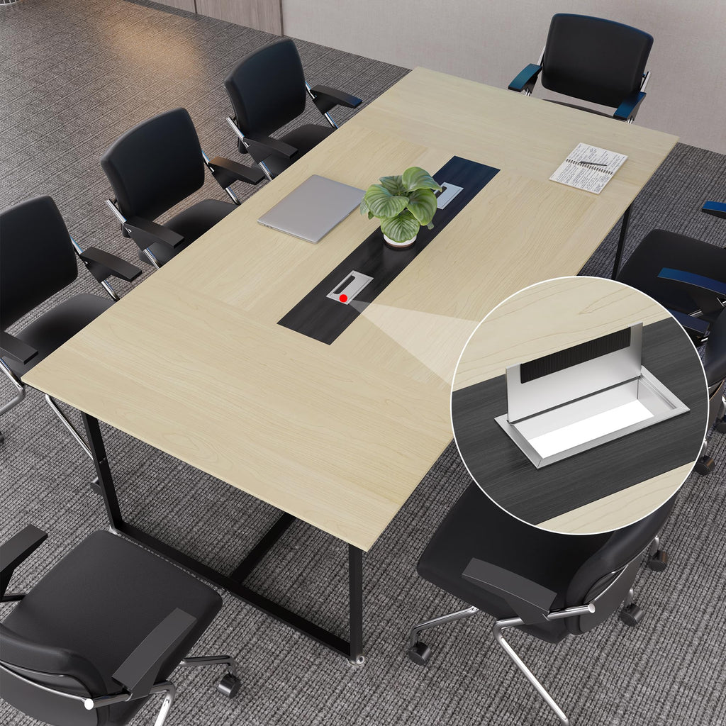 8FT Conference Table,94.4 L x 47.2 W x30.7 H Meeting Seminar Table with Grommet,Stability Enhancement,Large Conference Room Table for Office Meeting (Wood)