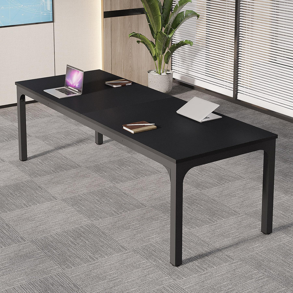 6.5 FT Conference Room Table, 78.74" W x 27.56" D Large Office Conference Table, Modern Seminar Meeting Table Desk for Boardroom, Meeting Room (6, Black)