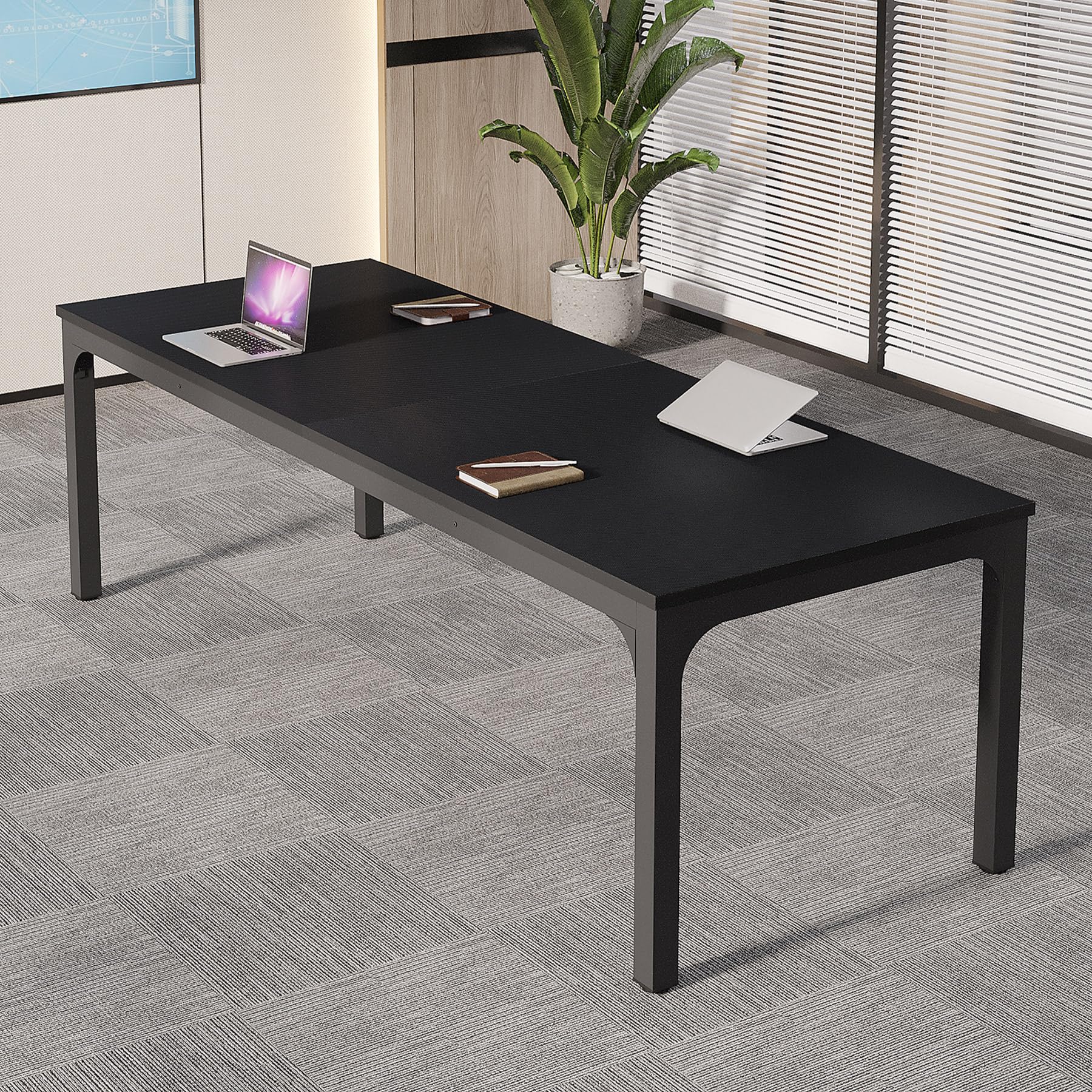 6.5 FT Conference Room Table, 78.74" W x 27.56" D Large Office Conference Table, Modern Seminar Meeting Table Desk for Boardroom, Meeting Room (6, Black)