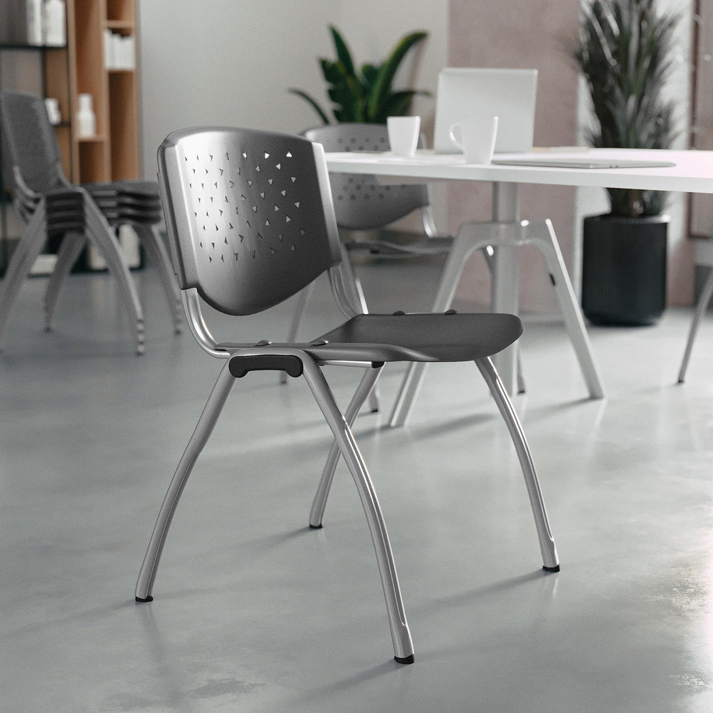 HERCULES -5 Pack 880 lb. Capacity Gray Plastic Stack Chair | Comfortable Seating with Durable Design