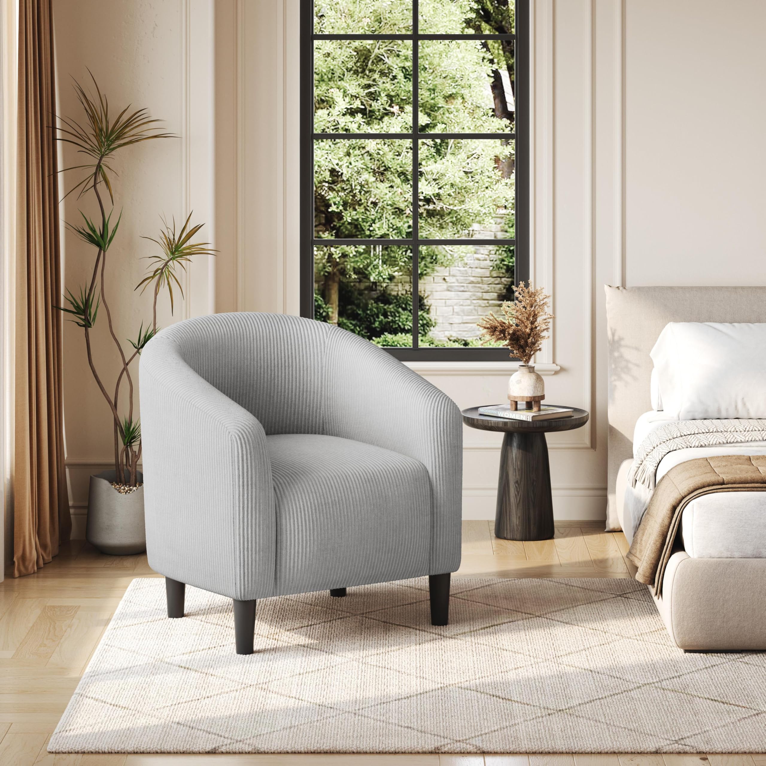 Accent Barrel Chair, Corduroy Fabric Club Chair, Furry Sherpa Elegant Armchair with Cozy Soft Padded for Living Room Bedroom Reception Room Office, Light Gray