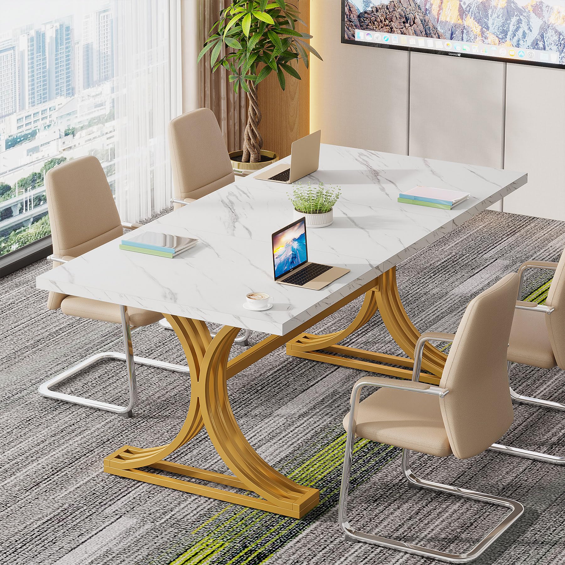 5FT Small Conference Table for 4 to 6, Modern Meeting Table with Strong Metal Frame for Office Meeting Conference Room