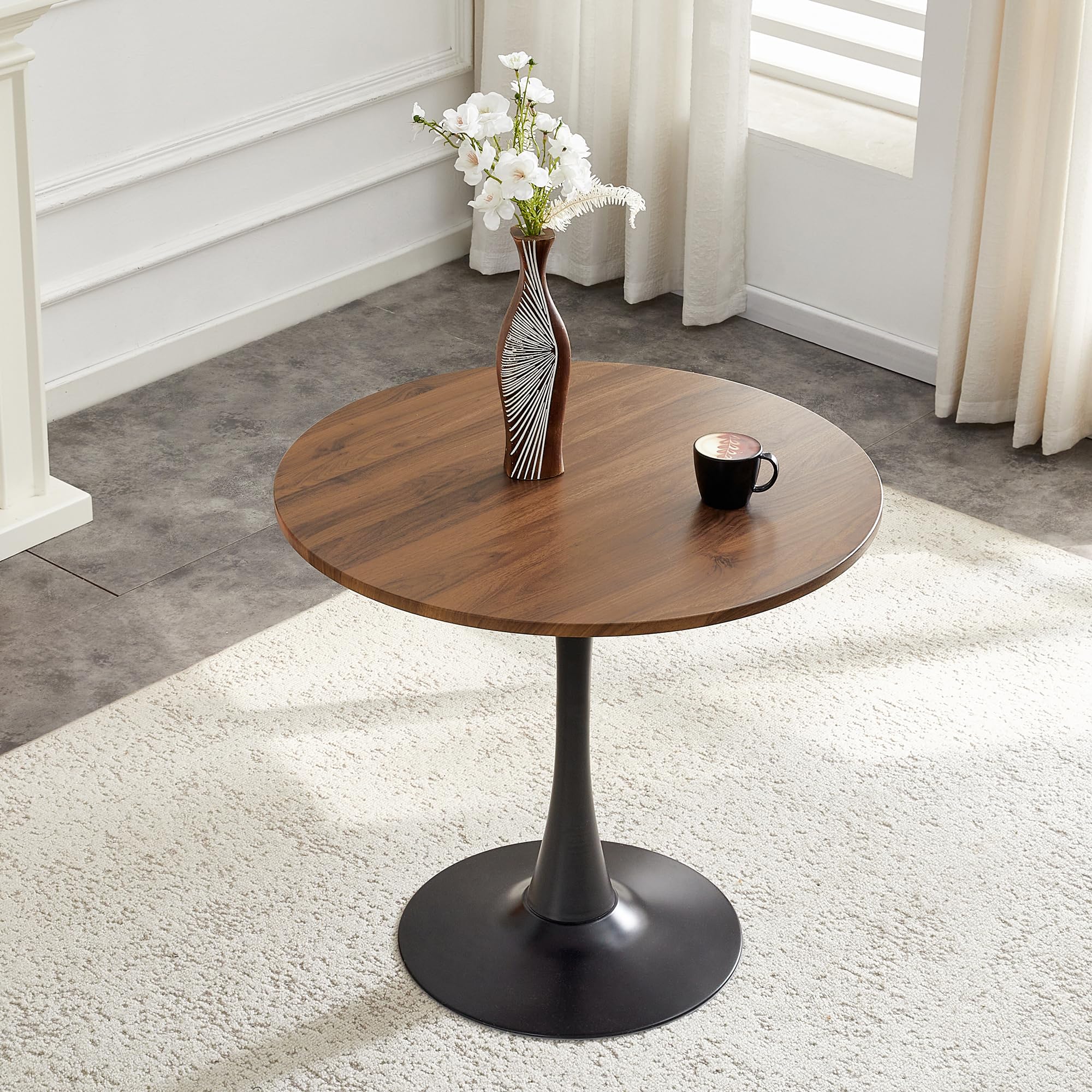 Round Tulip Dining Table, 31.5" Circle Tulip Table with Thickened Tabletop & Metal Pedestal, Mid Century Modern Bistro Table for Kitchen, Small Places, Living Room