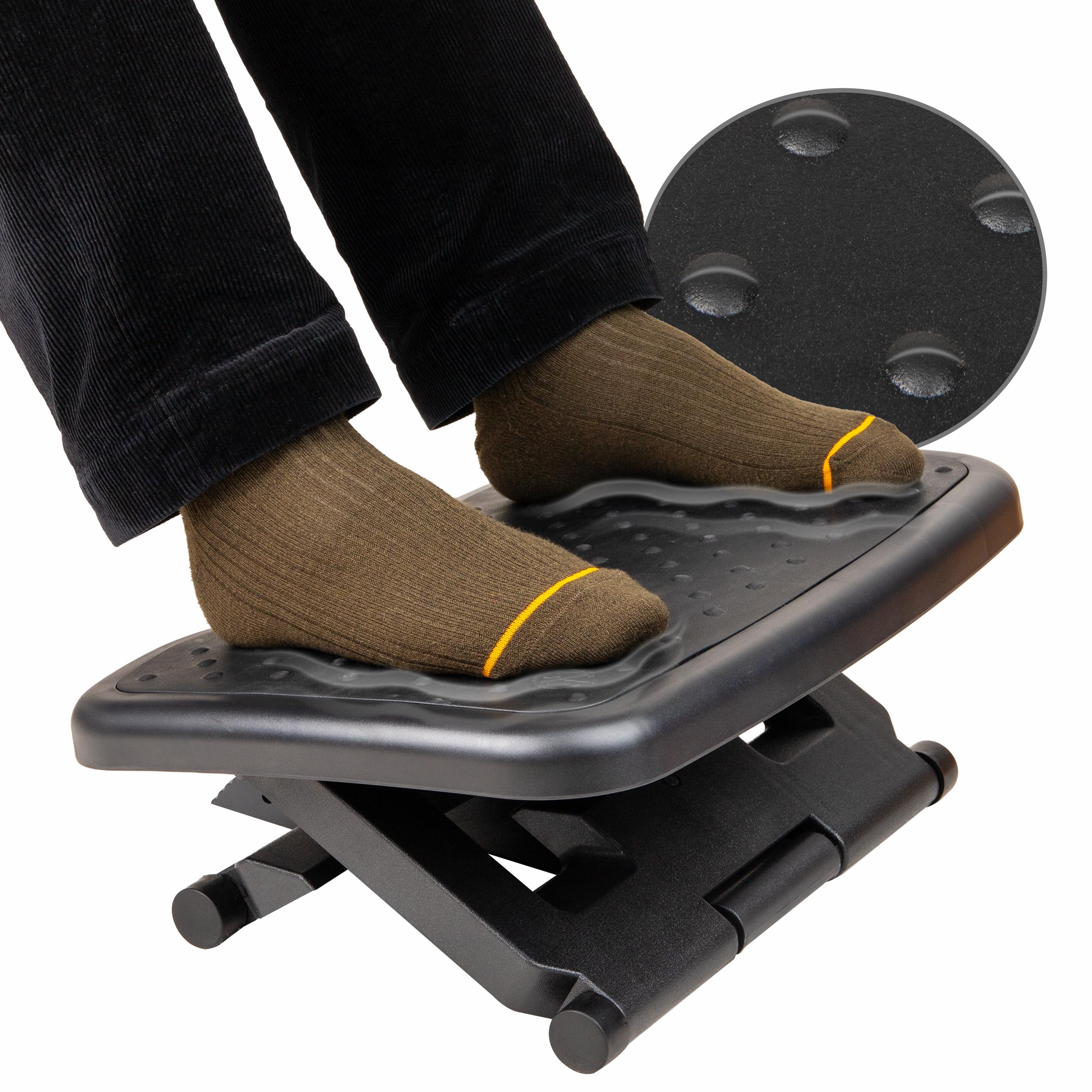 Adjustable Foot Rest with Elastomer Pad for Comfort and Support, Ergonomic Foot Platform, Height Adjustable, Black