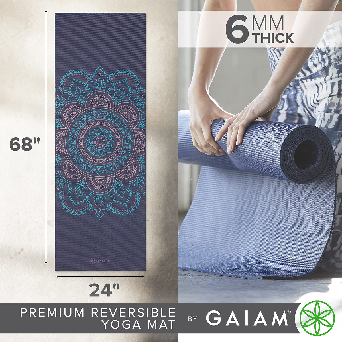 Reversible Yoga Mat, 6mm Thick Print Mat (Purple Illusion)