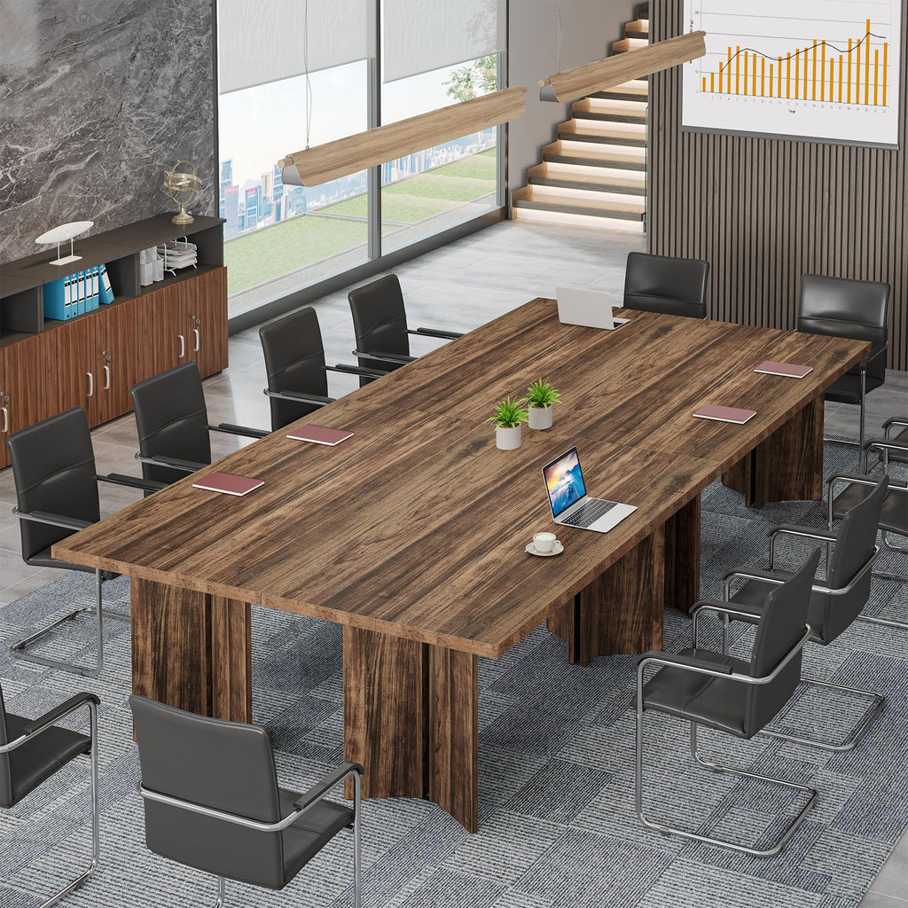 5.5FT Conference Table, 63-inch Rectangle Meeting Seminar Table, Large Wooden Business Tables for 4-6 People, Heavy Duty Pedestal (Dark Brown)