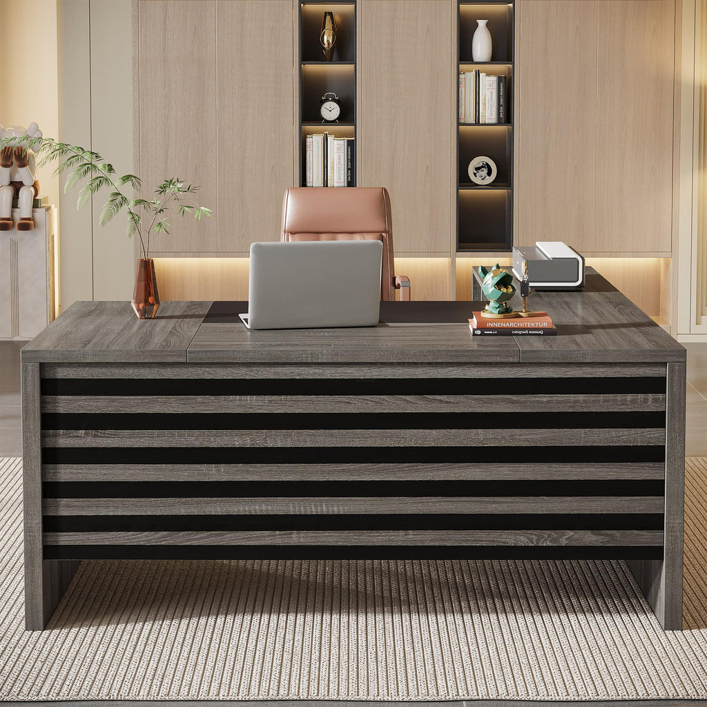 62.2" Executive Desk with Mobile File Cabinet, L-Shaped Office Desk with Storage Shelves, Large Computer Table Business Workstation Set for Home Office, Grey