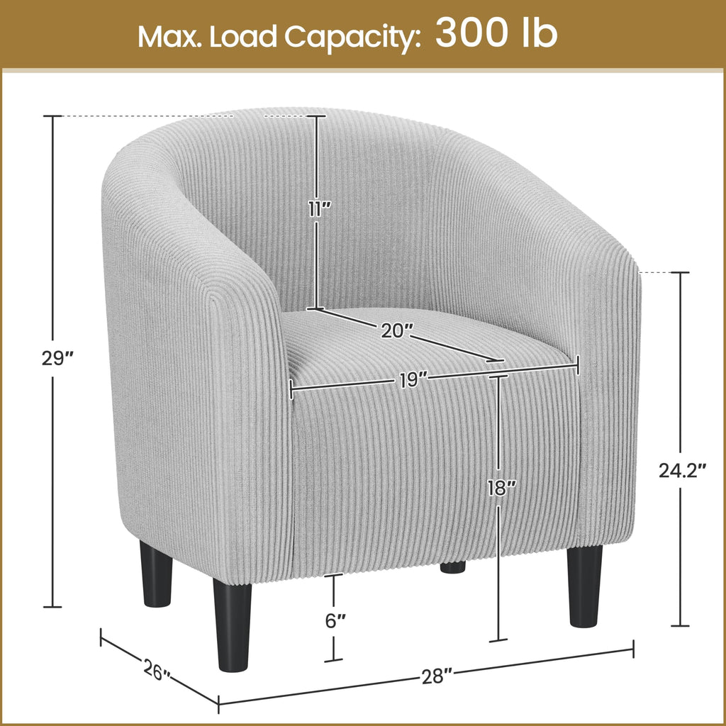 Accent Barrel Chair, Corduroy Fabric Club Chair, Furry Sherpa Elegant Armchair with Cozy Soft Padded for Living Room Bedroom Reception Room Office, Light Gray
