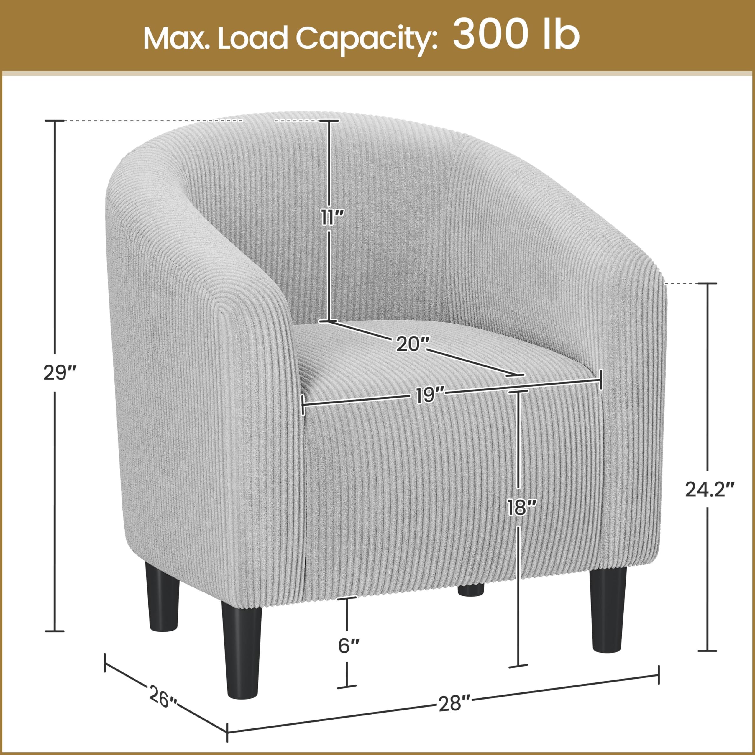 Accent Barrel Chair, Corduroy Fabric Club Chair, Furry Sherpa Elegant Armchair with Cozy Soft Padded for Living Room Bedroom Reception Room Office, Light Gray