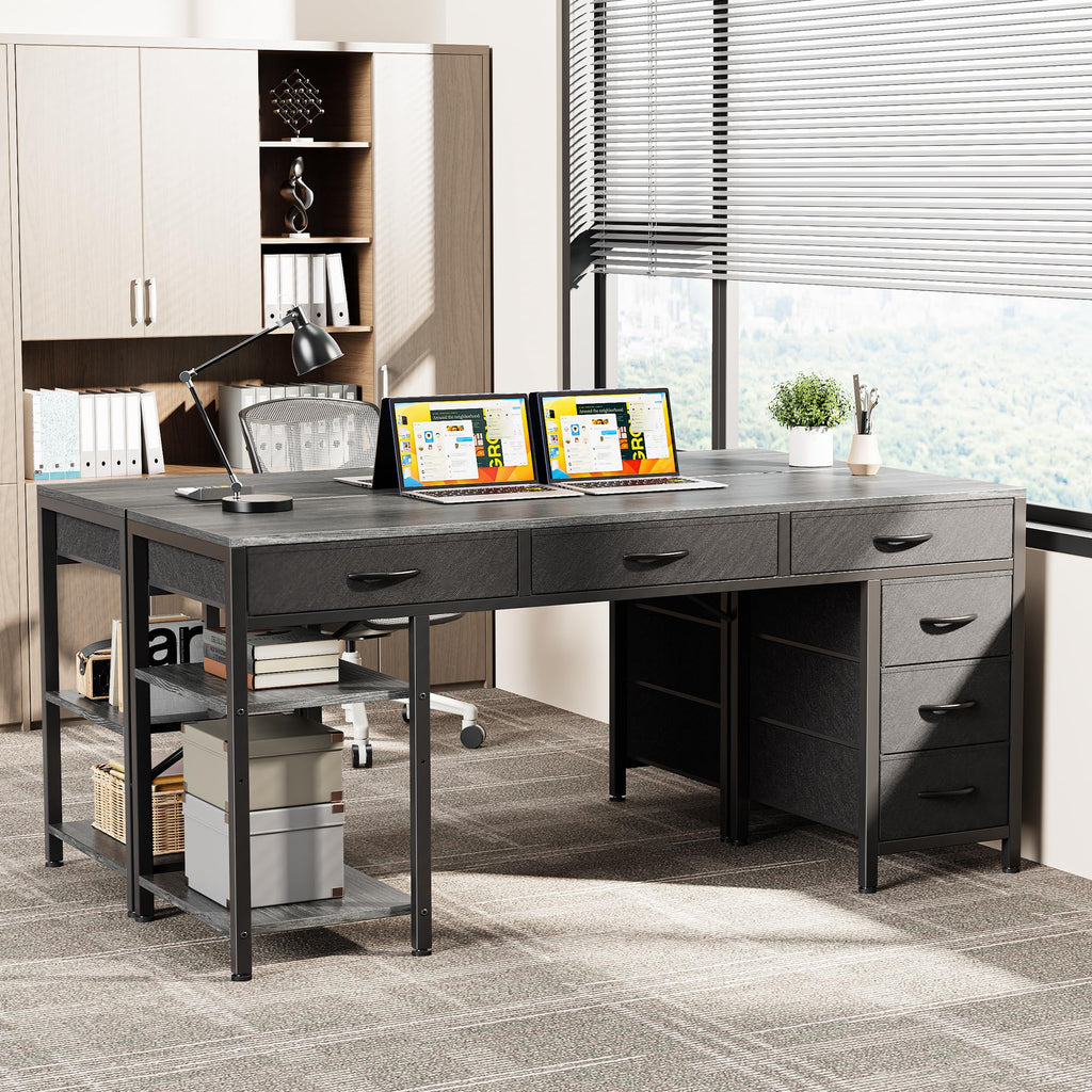 Computer Desk with 6 Drawers, Office Desk with Shelves, Reversible Gaming Desk, Corner Desk with Storage, Work for Home Office, Study, Living Room, 54inch, Grey