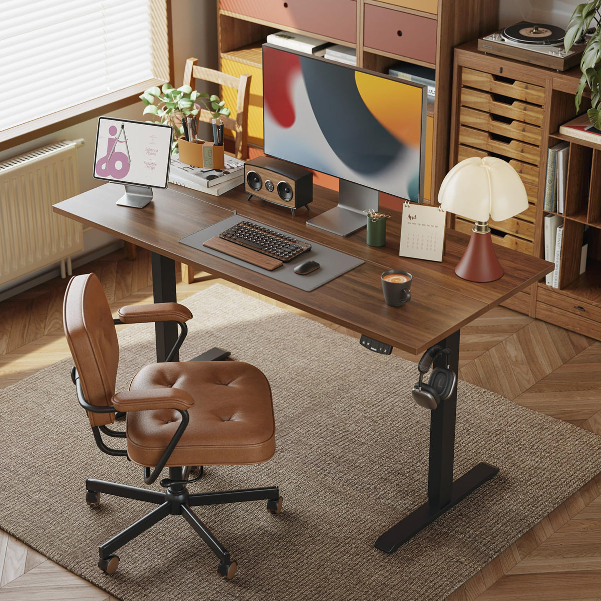 63*24 Inch Height Adjustable Electric Standing Desk, Dark Walnut