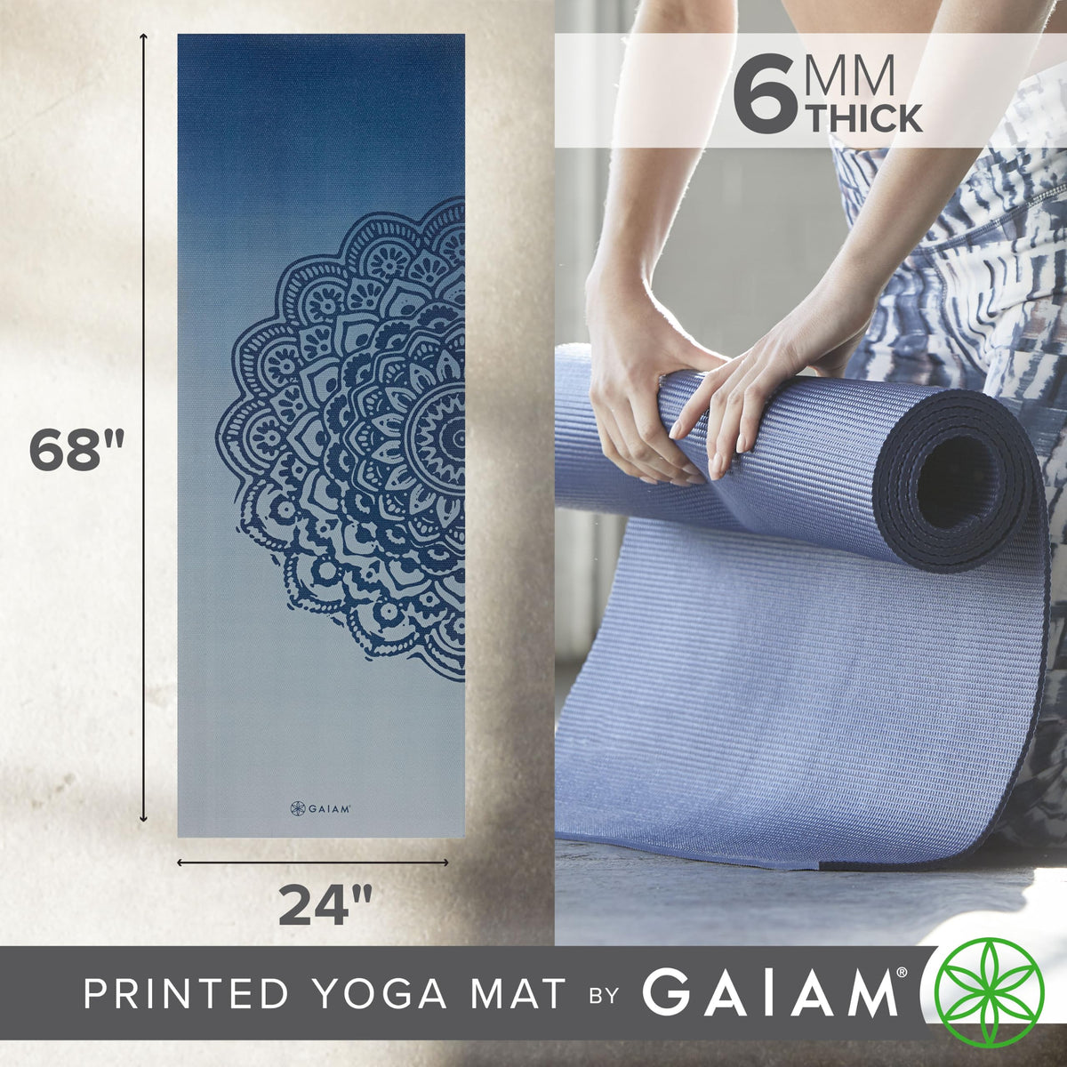 Premium Yoga Mat, 6mm Thick Print Mat (Indigo Fade)