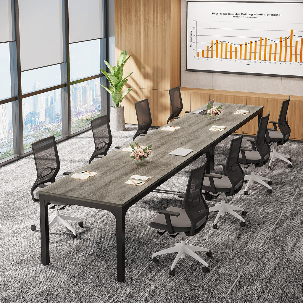 6.5 FT Conference Room Table, 78.74" W x 27.56" D Large Office Conference Table, Modern Seminar Meeting Table Desk for Boardroom, Meeting Room (1, Gray and Black)