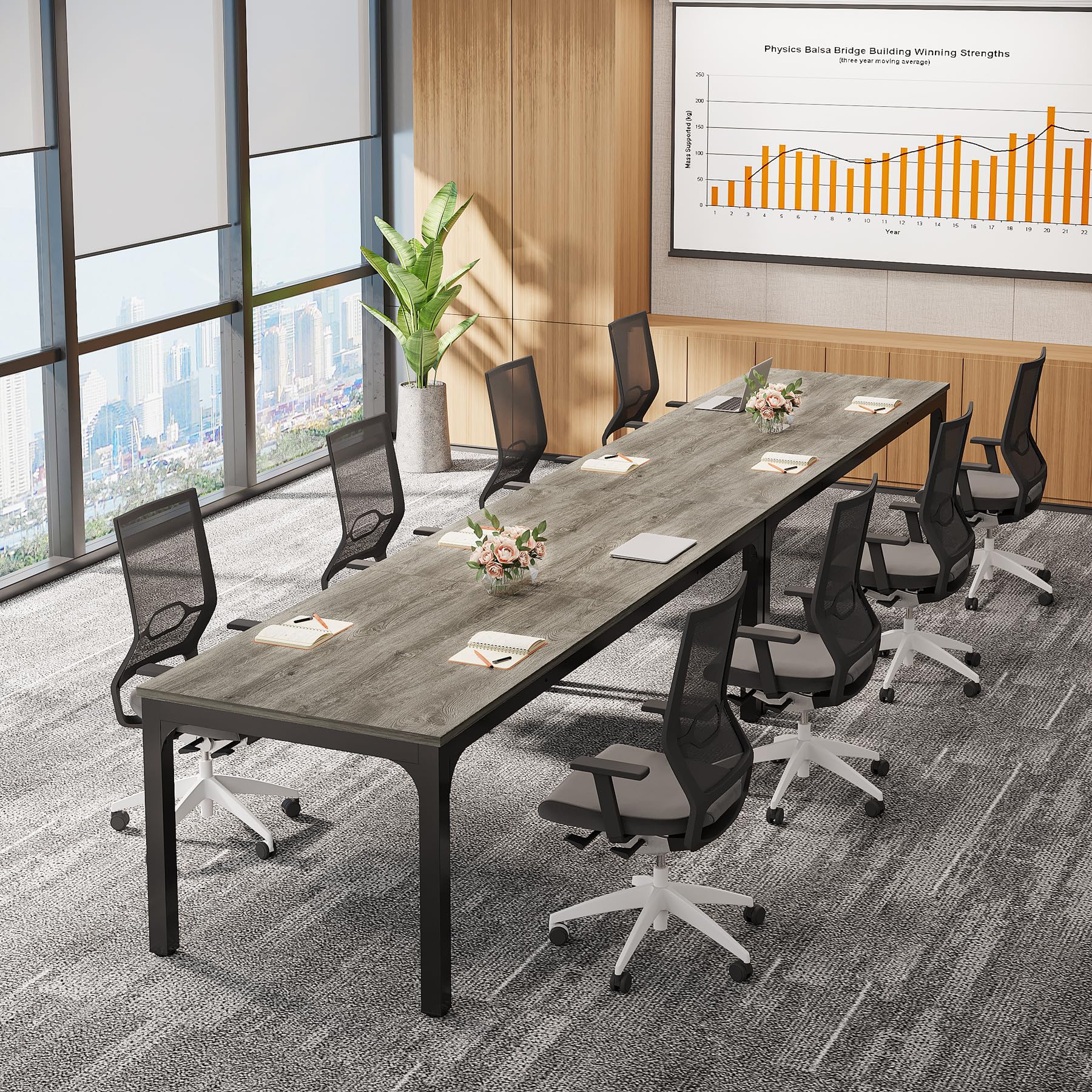 6.5 FT Conference Room Table, 78.74" W x 27.56" D Large Office Conference Table, Modern Seminar Meeting Table Desk for Boardroom, Meeting Room (1, Gray and Black)