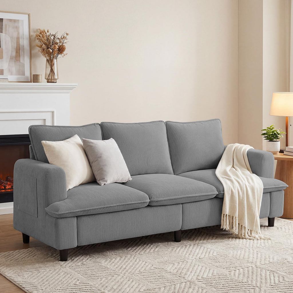 3 Seater Couch, 83" Comfy Corduroy Sofa with Deep Seat, Modern Sofa Couch for Office, Living Room, Bedroom, Apartment (Pillows not Included)