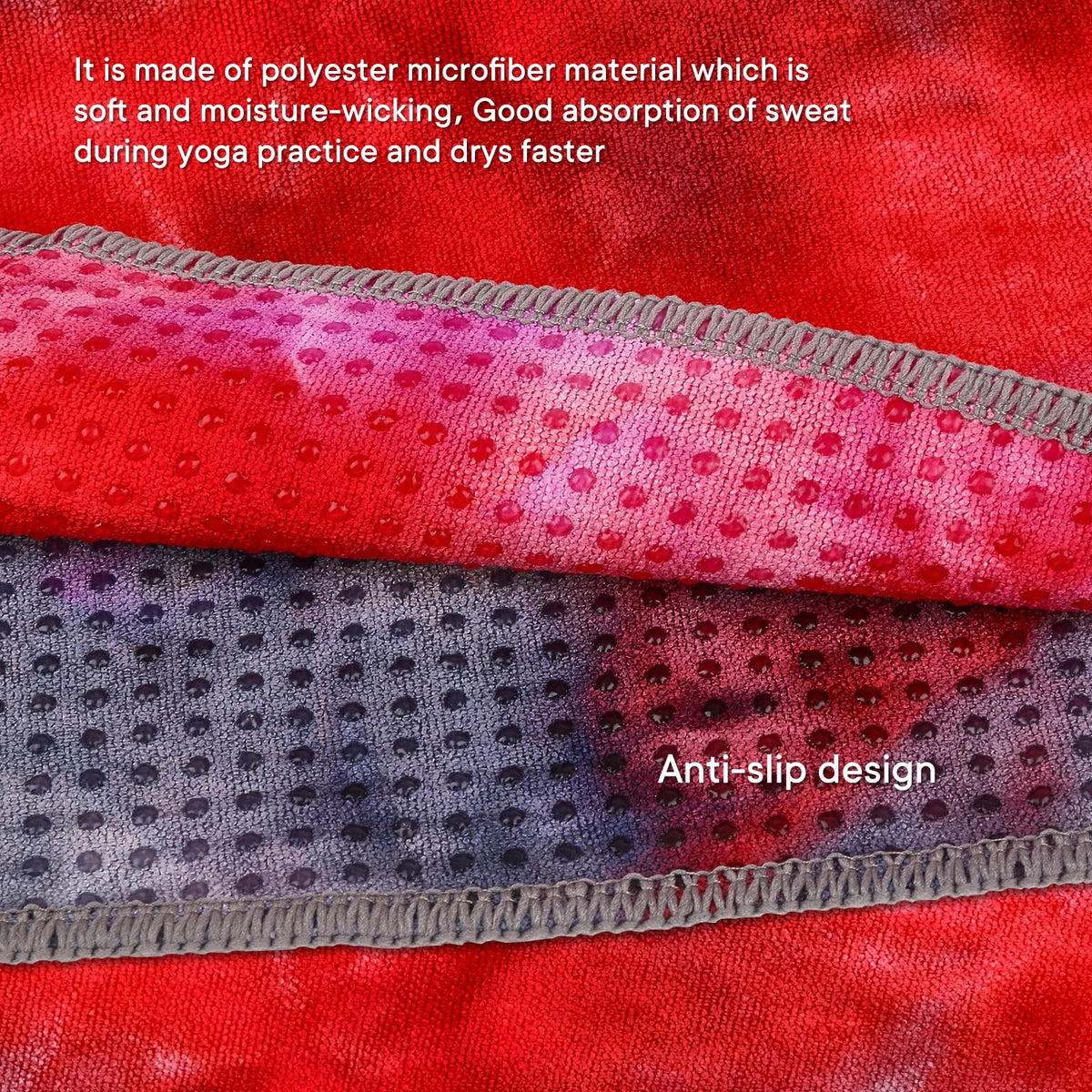 Yoga Towels, Non Slip Hot Yoga Mat Towel with Grip Dots,Super-Absorbent Soft Microfiber Yoga Blanket for Pilates, Fitness and Workout 72inch x 24inch (Purple+Red)