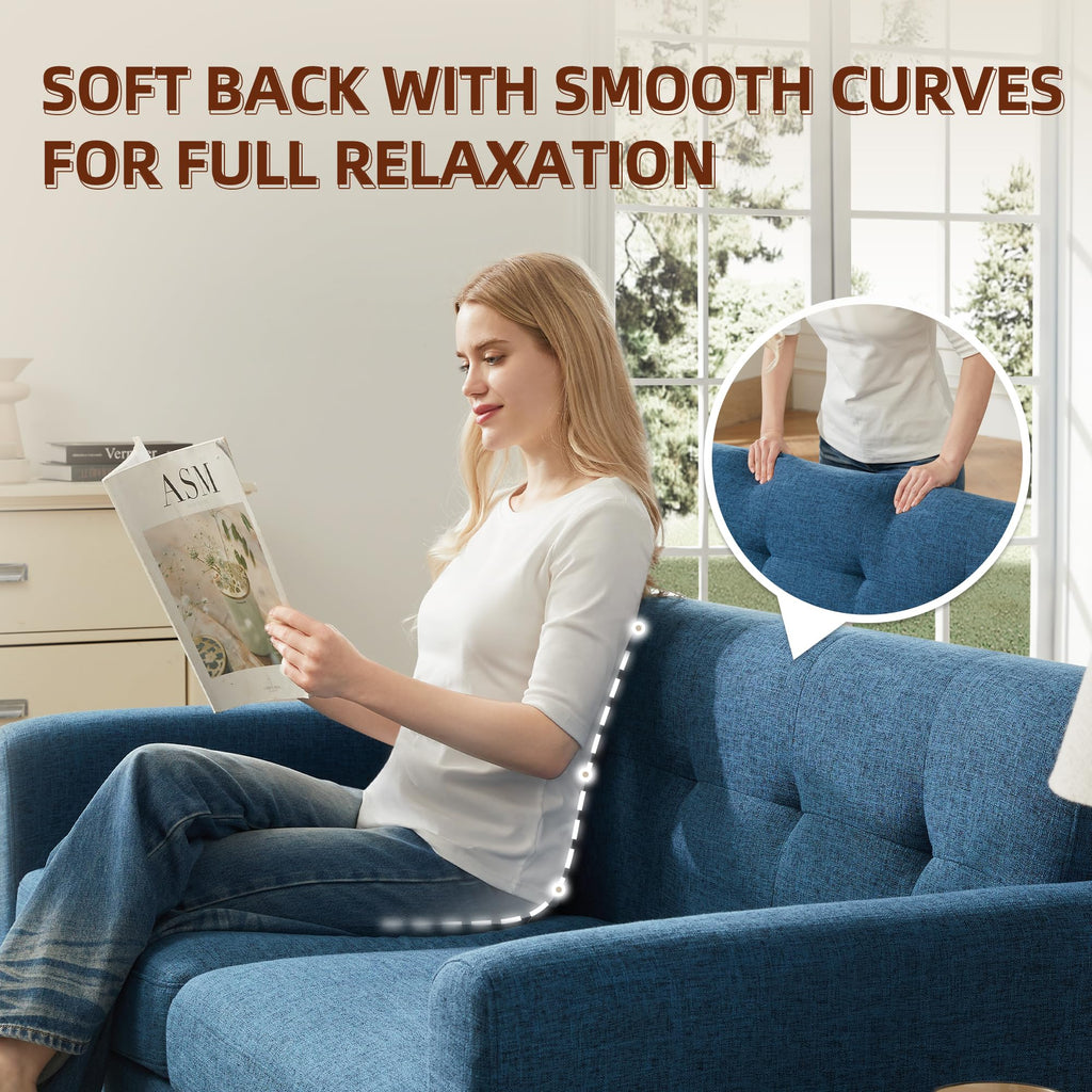 65.2" W Loveseat Sofa, Solid & Easy to Install Small Couch for Bedroom Office Apartment, Blue