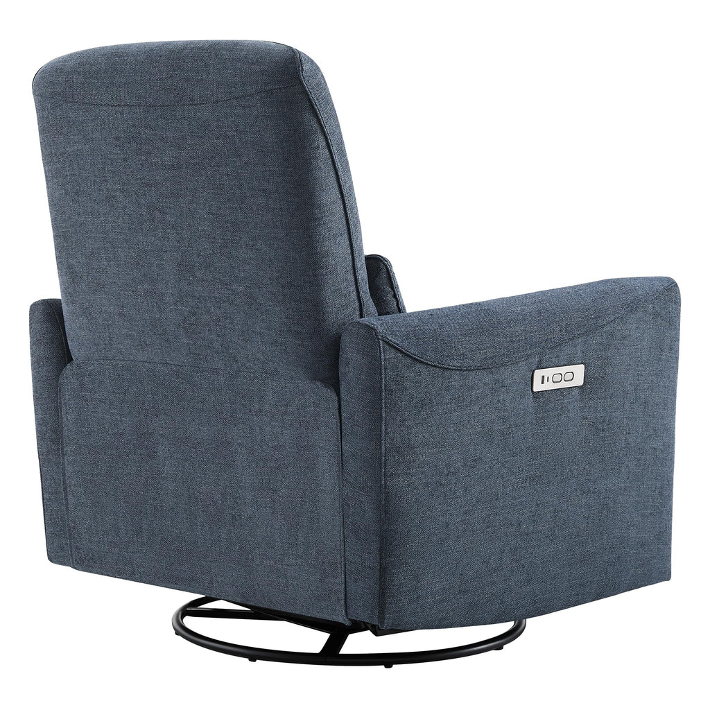 Power Recliner Chair Swivel Glider, FSC Certified Upholstered Fabric Living Room Nursery Reclining Sofa Chair with Lumbar Support, Ink Blue