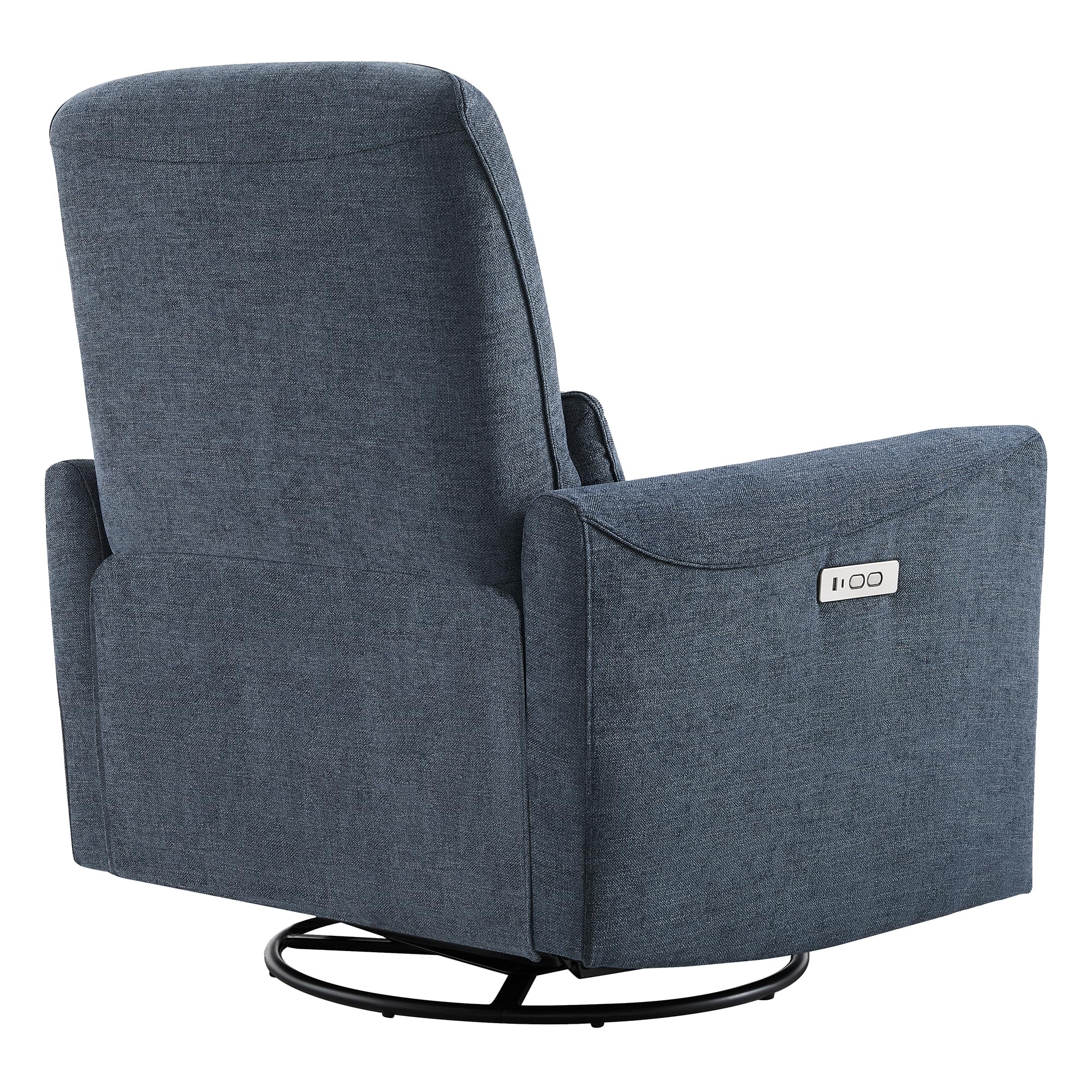 Power Recliner Chair Swivel Glider, FSC Certified Upholstered Fabric Living Room Nursery Reclining Sofa Chair with Lumbar Support, Ink Blue