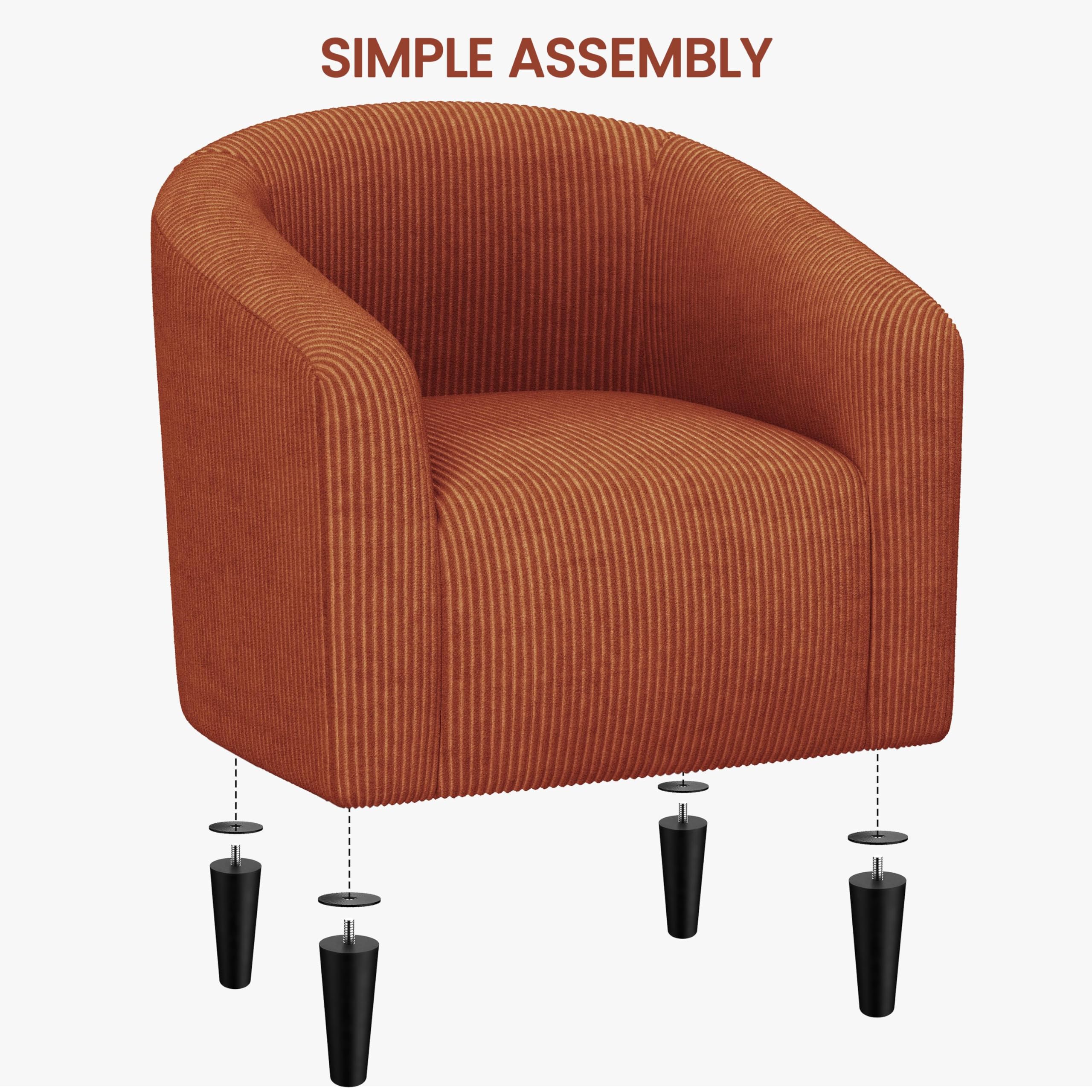 Accent Barrel Chair, Corduroy Fabric Club Chair, Furry Sherpa Elegant Armchair with Cozy Soft Padded, Suitable for Living Room Bedroom Reception Room Office, Brick Red