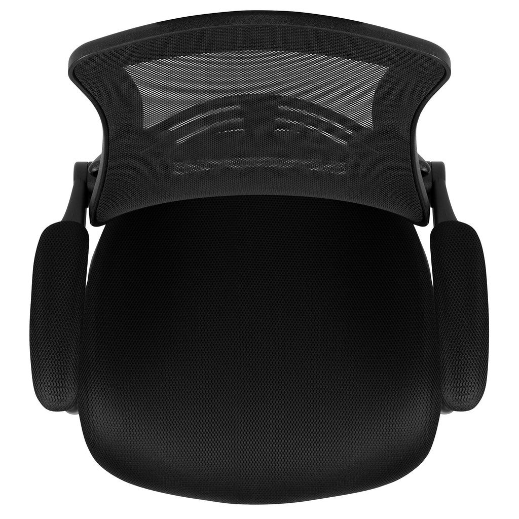 Set of 8 Mid-Back Swivel Ergonomic Task Office Chairs with Flip-Up Arms, Black Mesh