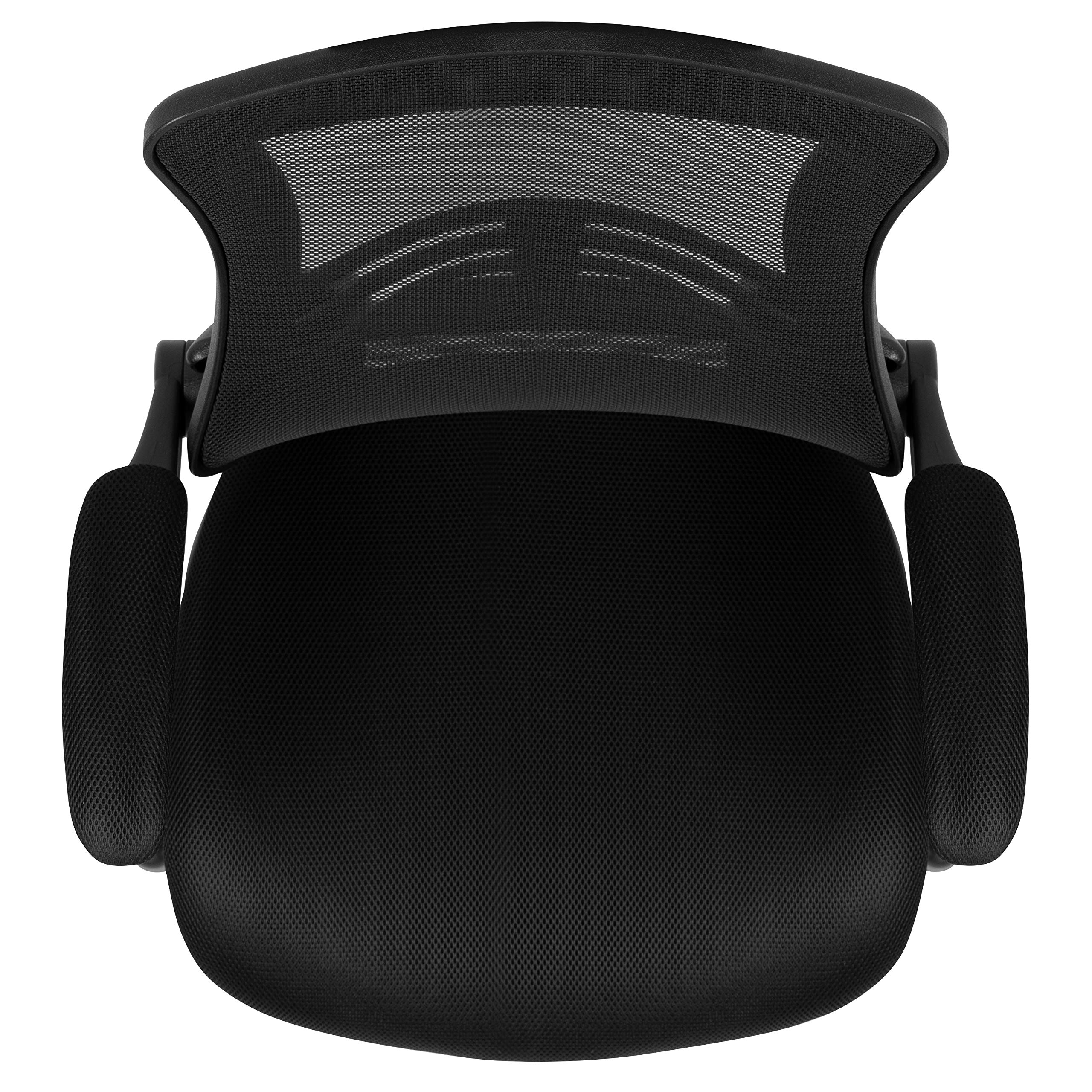 Set of 8 Mid-Back Swivel Ergonomic Task Office Chairs with Flip-Up Arms, Black Mesh