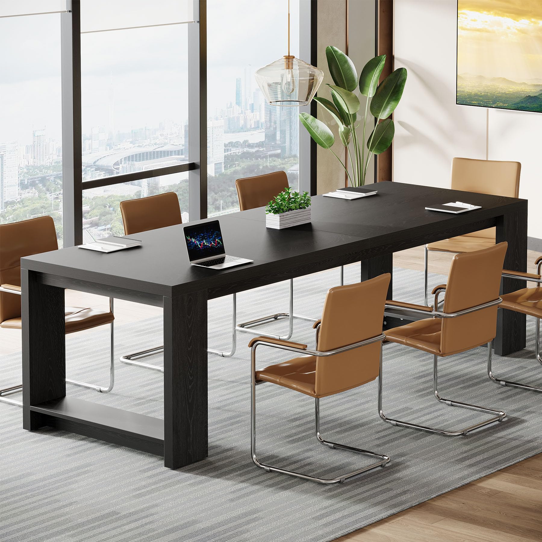 7 ft Conference Table for 6 to 8 People, Modern Rectangle Meeting Room Desk for Boardroom, Home Office (Black)